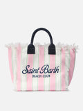 Bolso Vanity de lona de tamaño regular con rayas verticales rosas