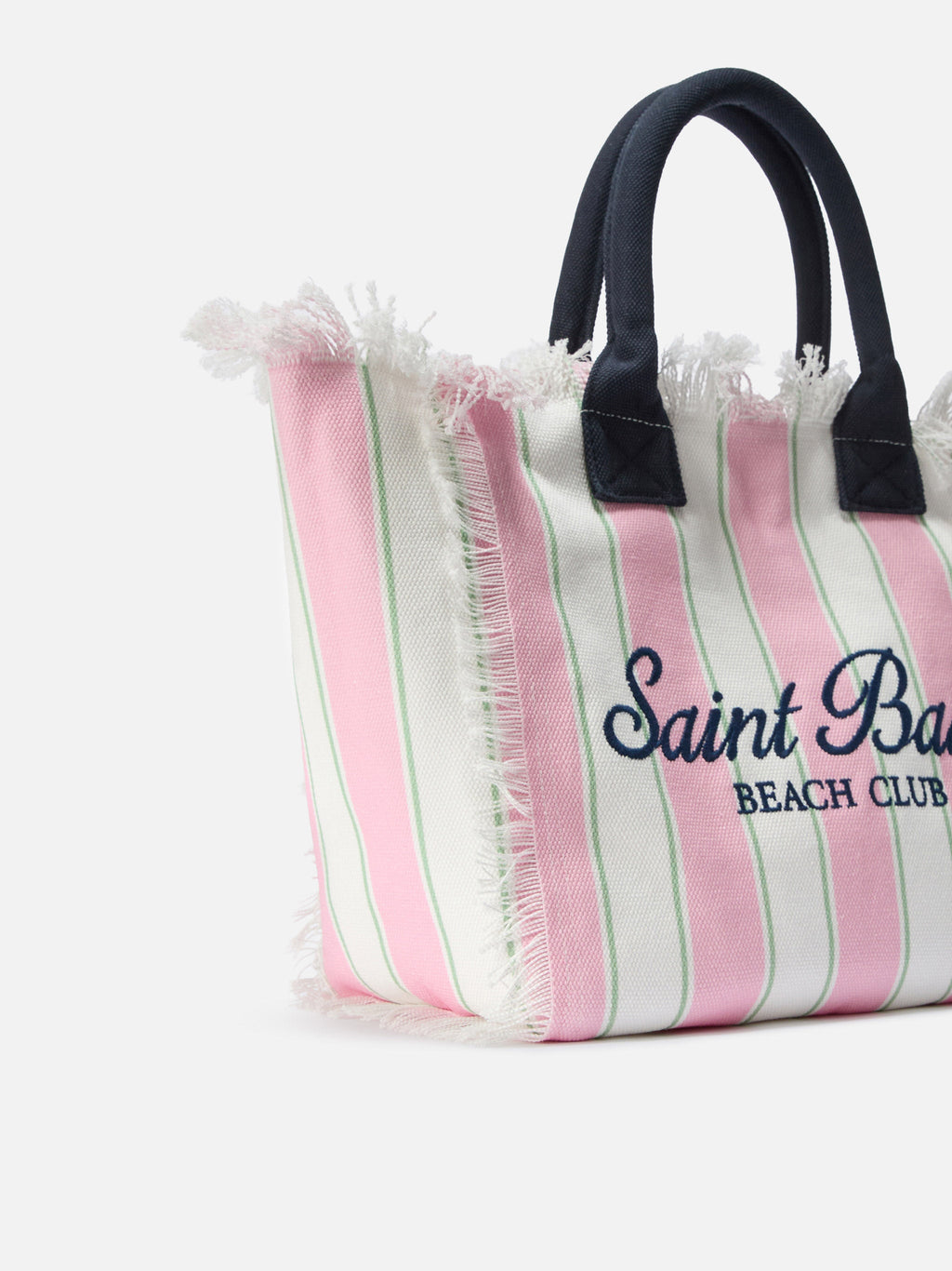 Bolso Vanity de lona de tamaño regular con rayas verticales rosas