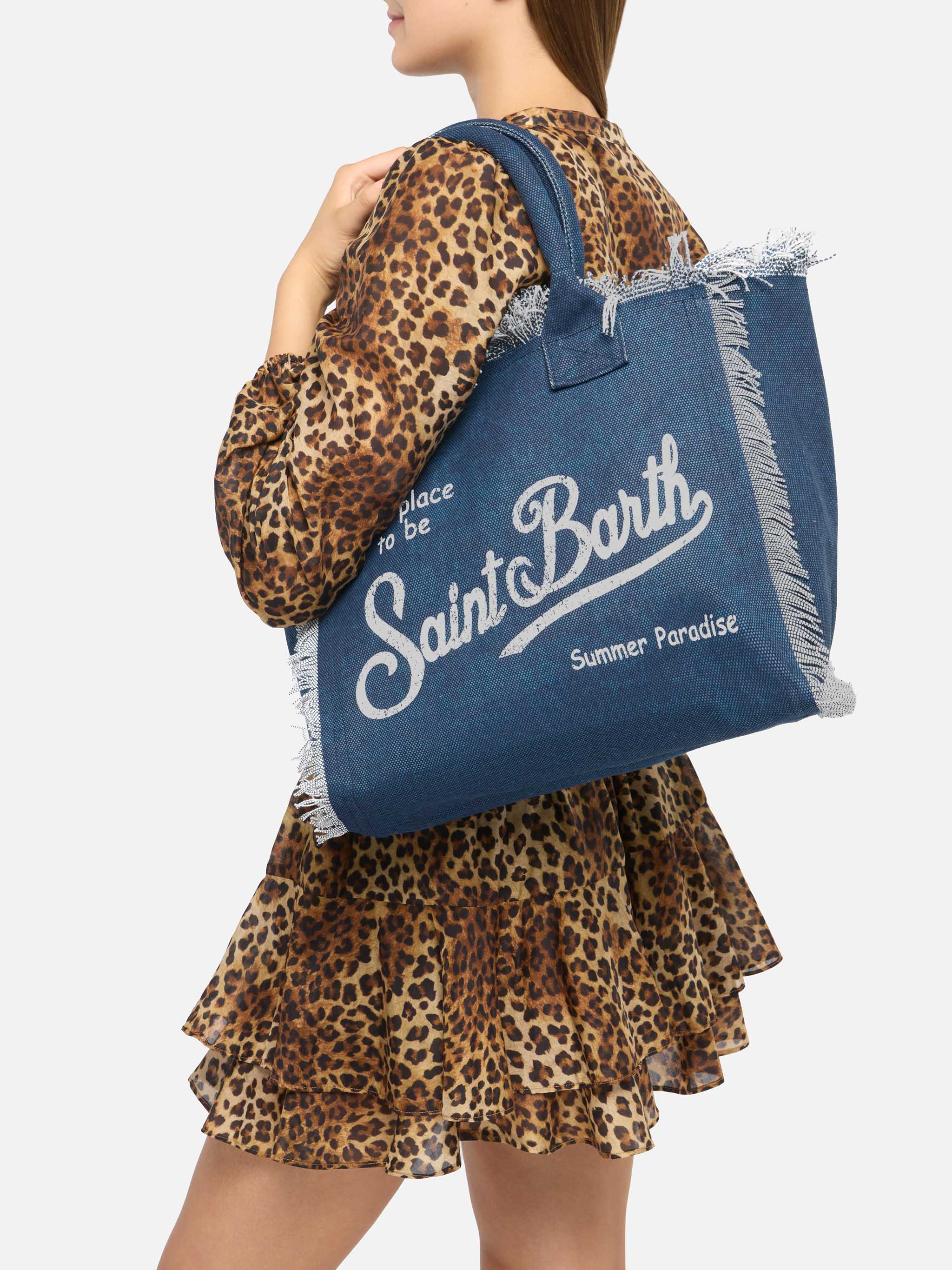Bolso de hombro Vanity en lona de algodón índigo