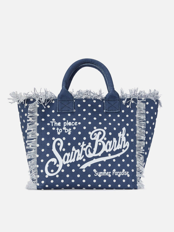Bolso Vanity de tamaño regular en lona con estampado de lunares