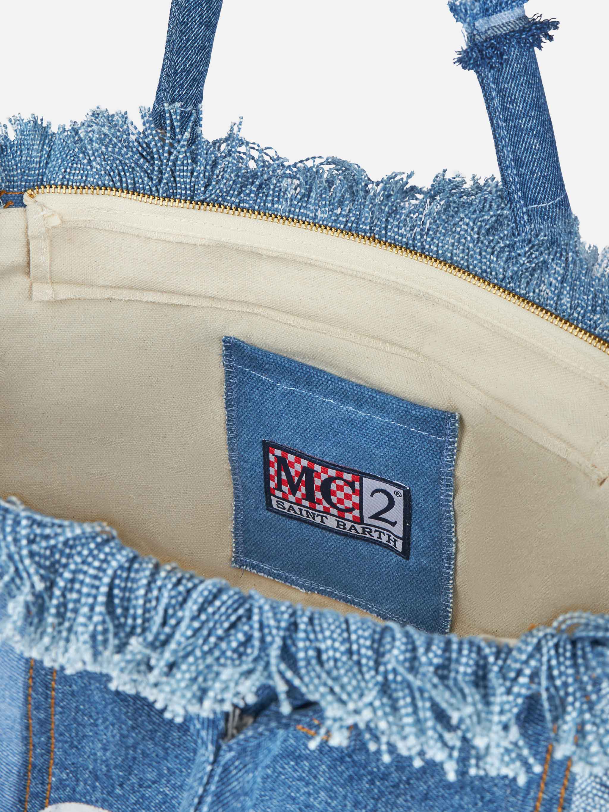 Bolso de hombro Vanity en lona de algodón con patchwork de denim