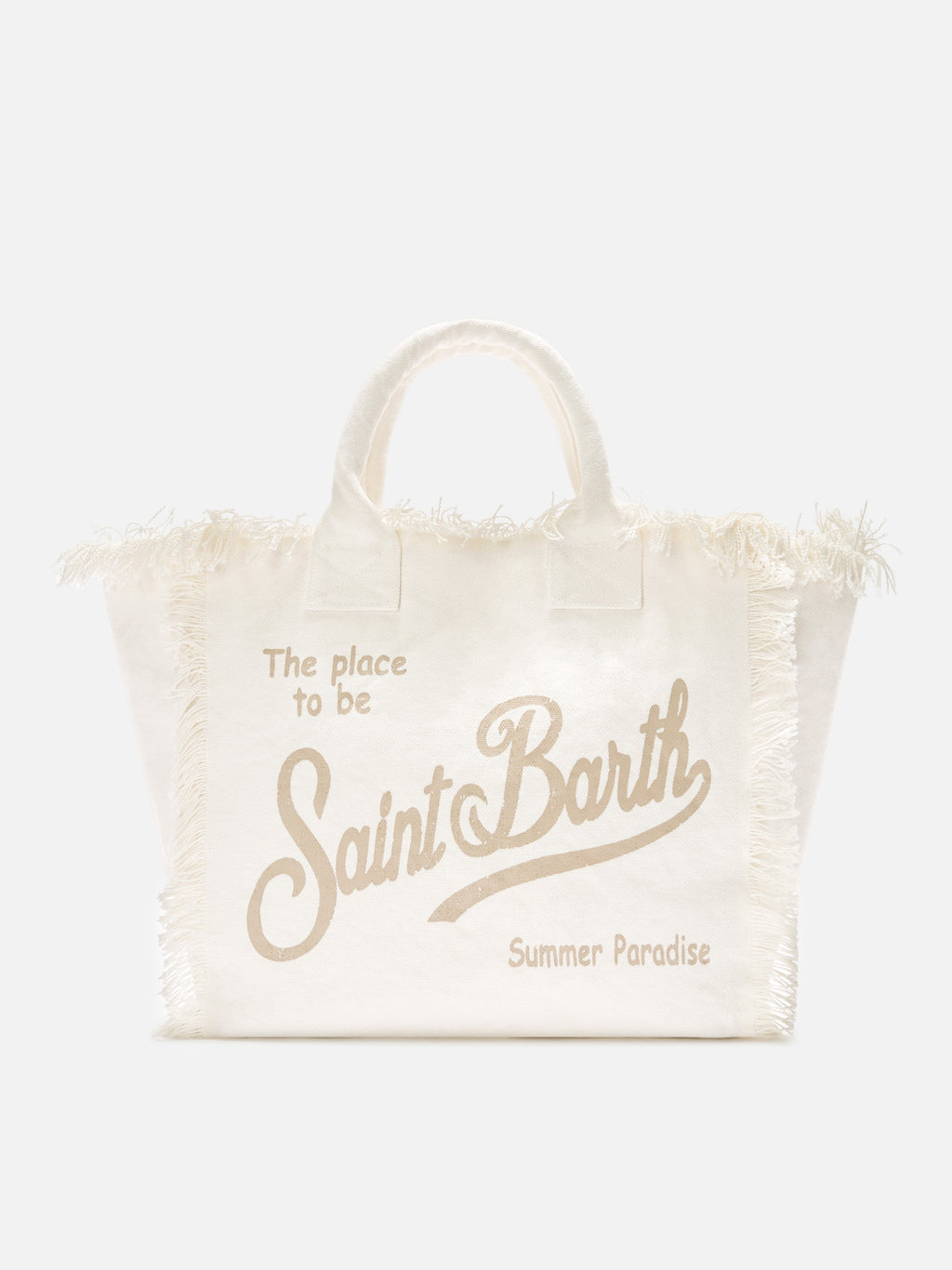 Bolso Vanity blanco de lona con flecos de tamaño regular
