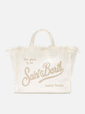 Bolso Vanity blanco de lona con flecos de tamaño regular
