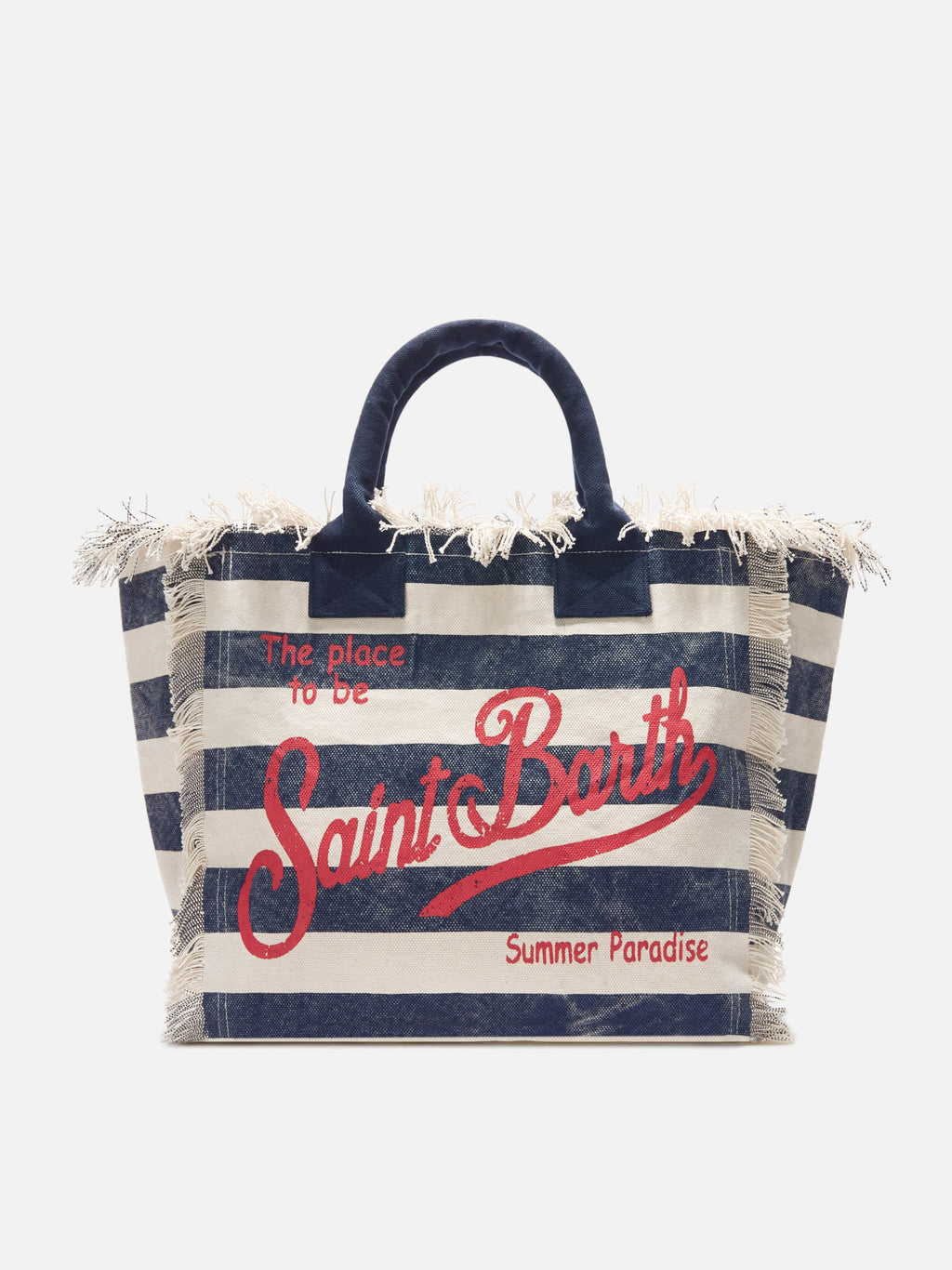 Bolso Vanity de tamaño regular en lona con rayas horizontales azules