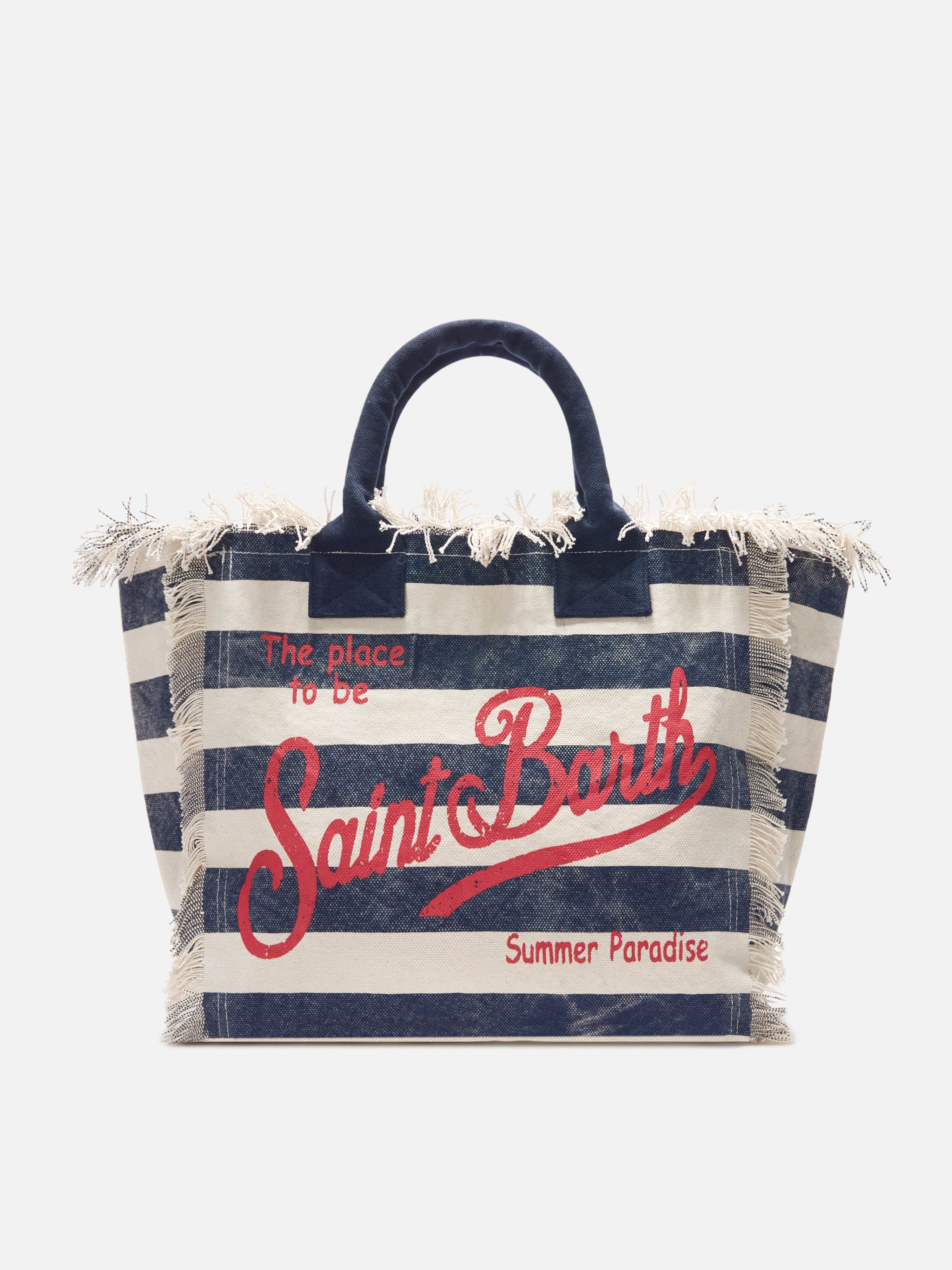 Bolso Vanity de tamaño regular en lona con rayas horizontales azules