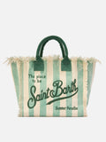 Bolso Vanity tamaño regular en lona con rayas verticales verde claro