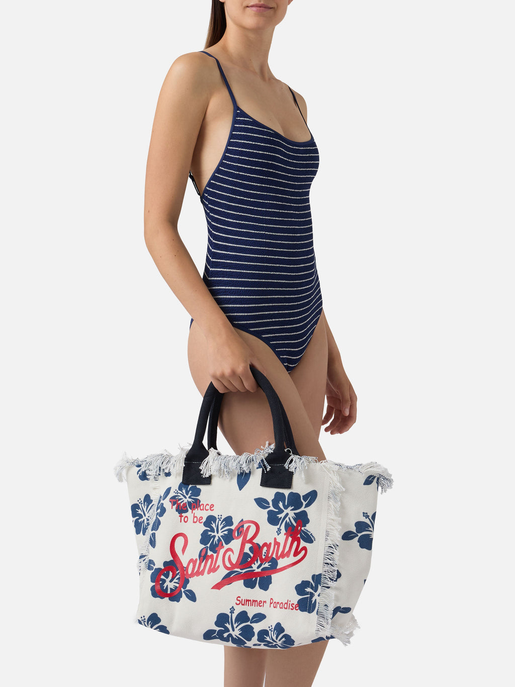 Bolso Vanity de lona de tamaño regular con estampado de hibisco