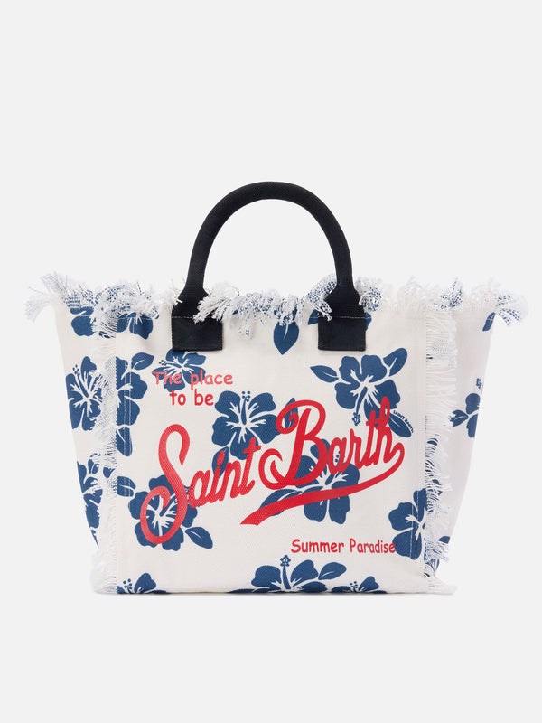 Bolso Vanity de lona de tamaño regular con estampado de hibisco