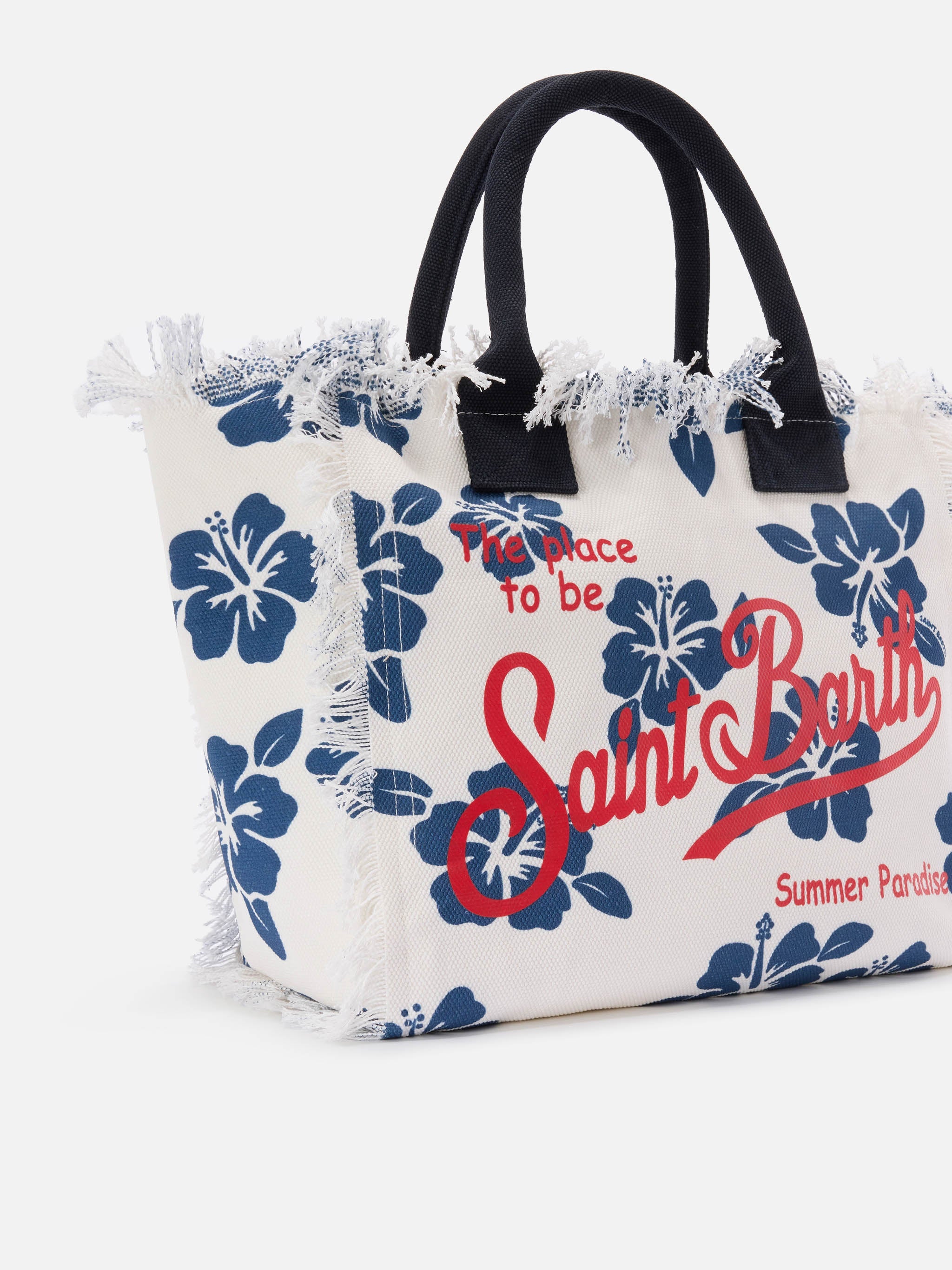 Bolso Vanity de lona de tamaño regular con estampado de hibisco