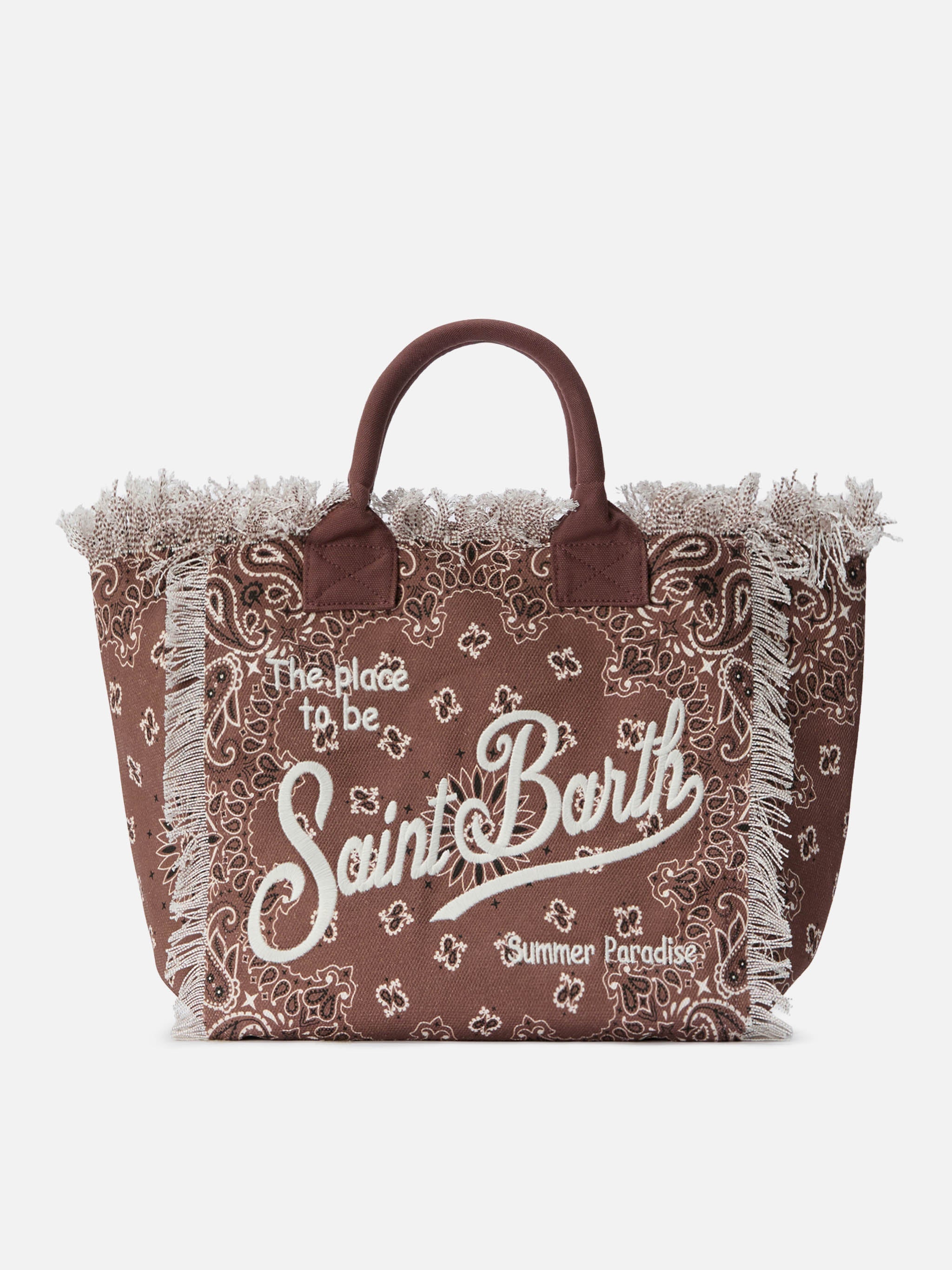 Bolso Vanity regular en lona marrón con estampado de bandana