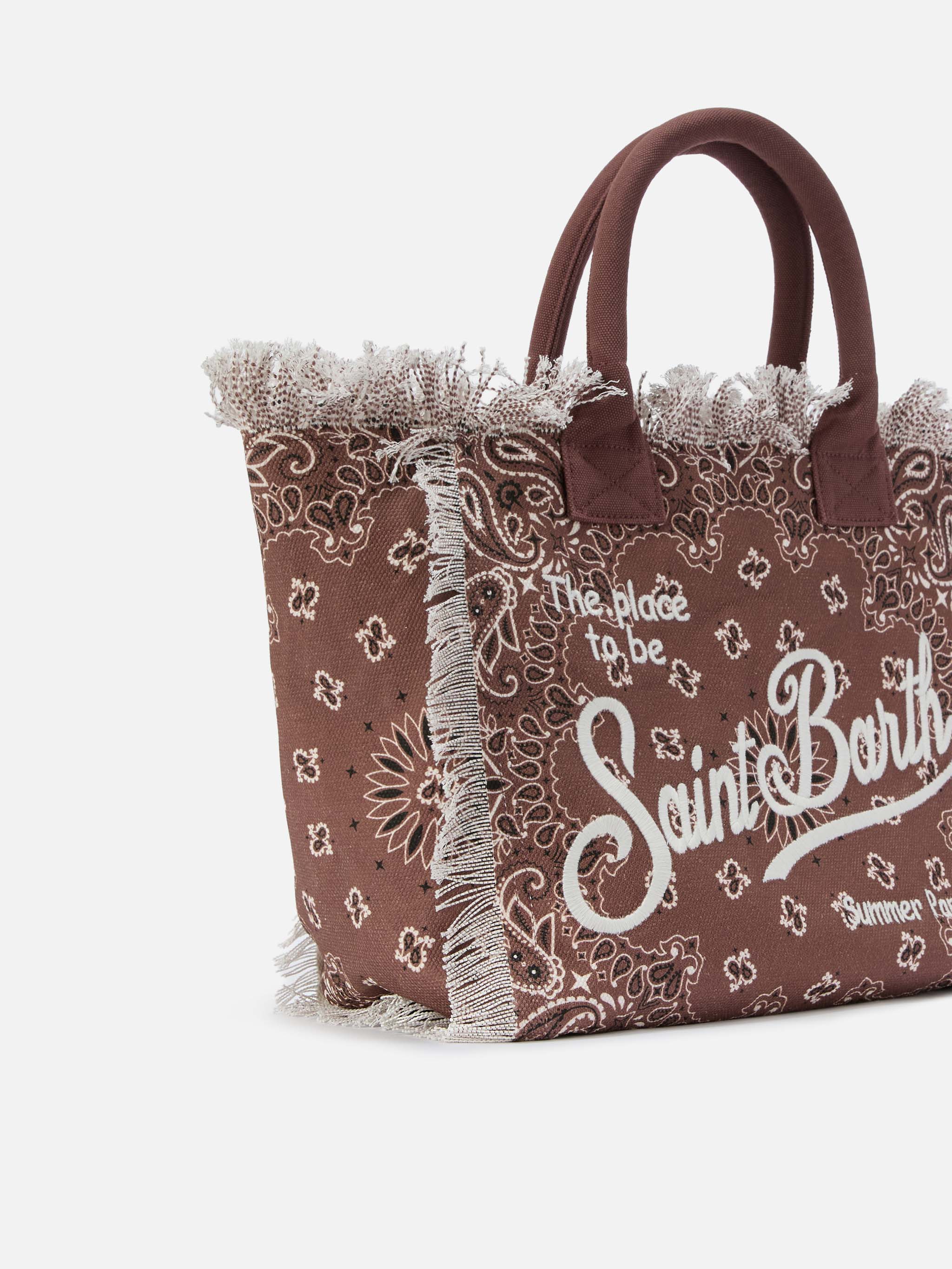 Bolso Vanity regular en lona marrón con estampado de bandana