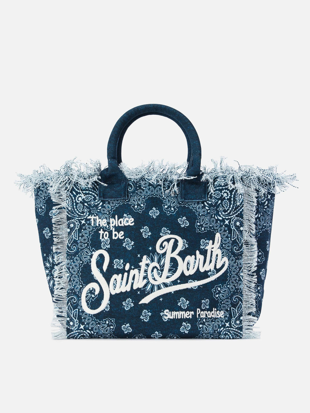 Bolso Vanity regular de lona azul cielo con estampado de bandana