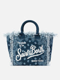 Bolso Vanity regular de lona azul cielo con estampado de bandana