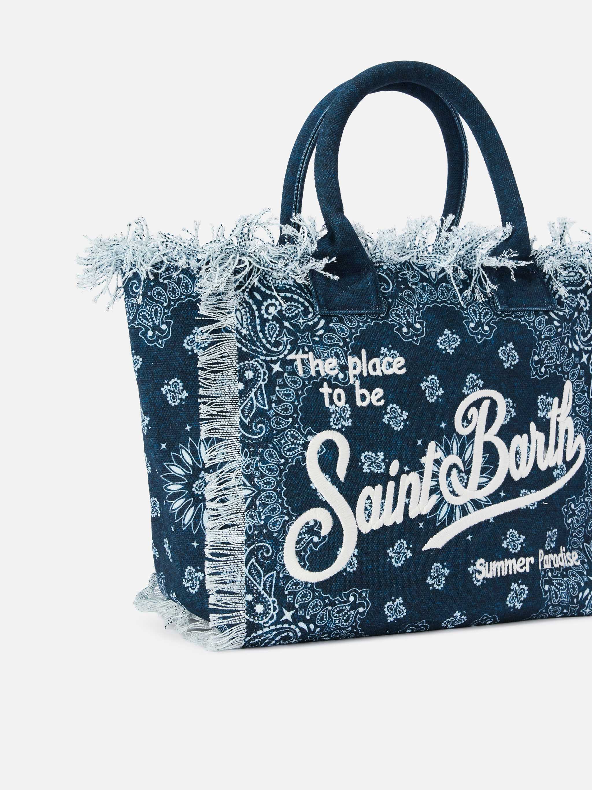 Bolso Vanity regular de lona azul cielo con estampado de bandana