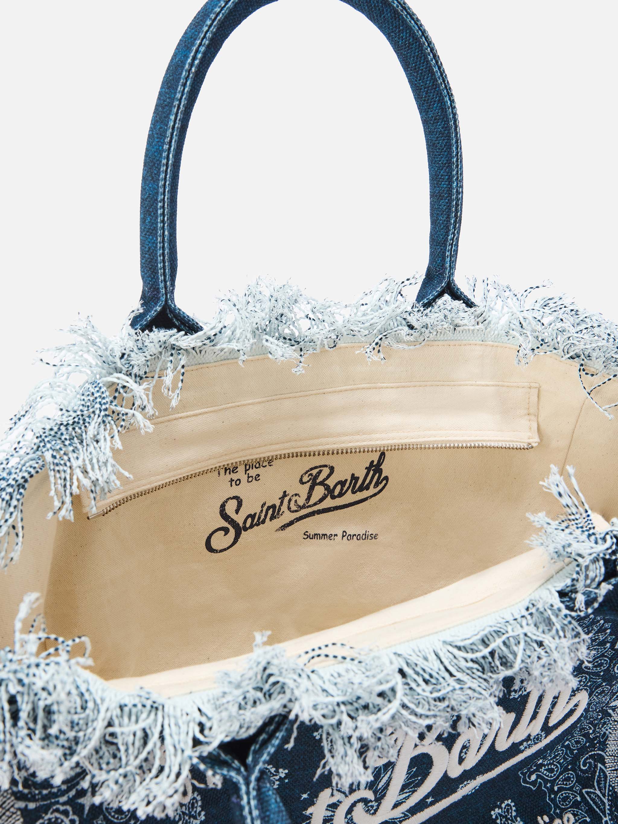 Bolso Vanity regular de lona azul cielo con estampado de bandana