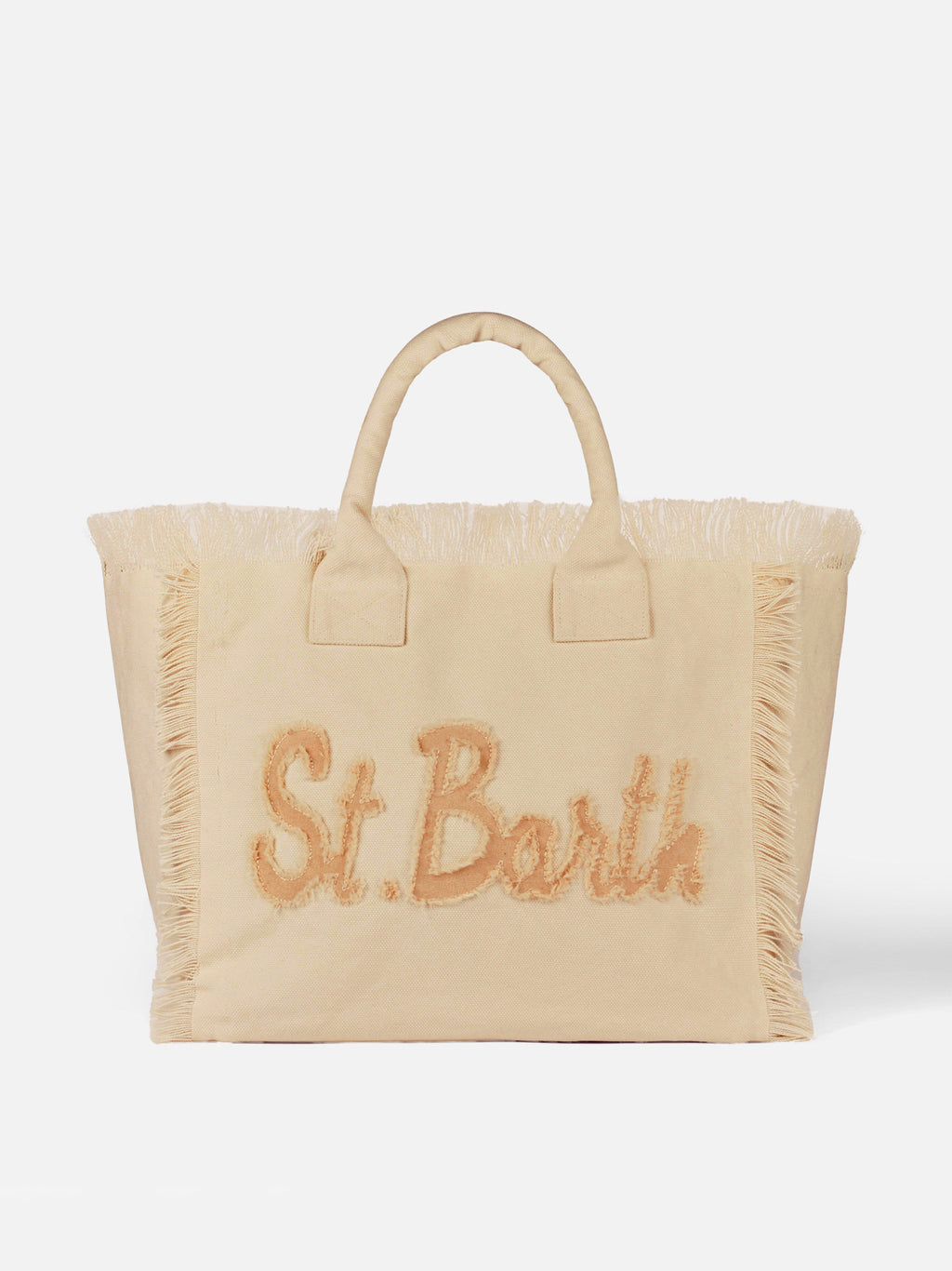 Bolso de hombro Vanity en lona de algodón beige con parche del logotipo Saint Barth