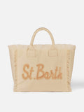 Bolso de hombro Vanity en lona de algodón beige con parche del logotipo Saint Barth