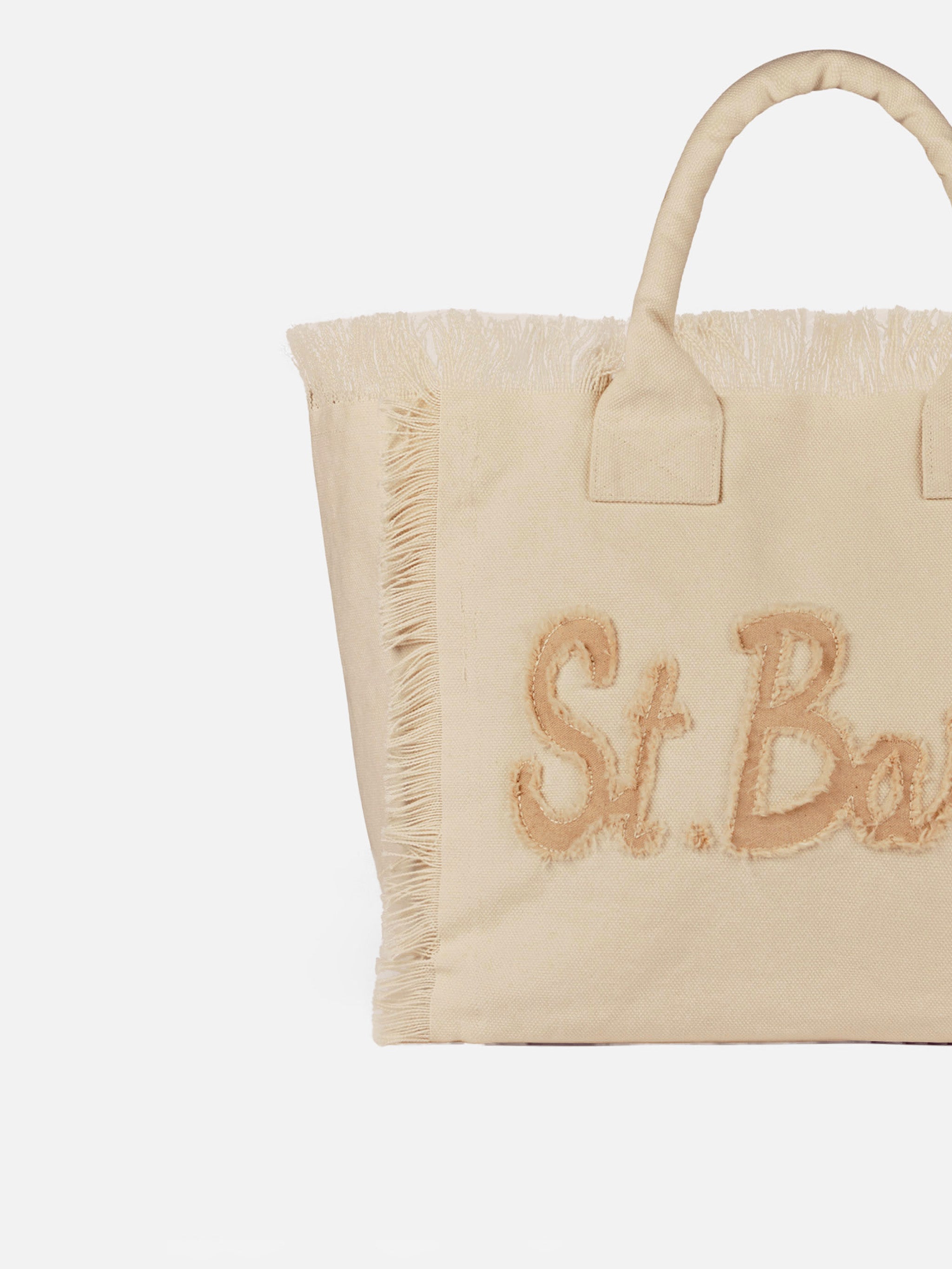 Bolso de hombro Vanity en lona de algodón beige con parche del logotipo Saint Barth