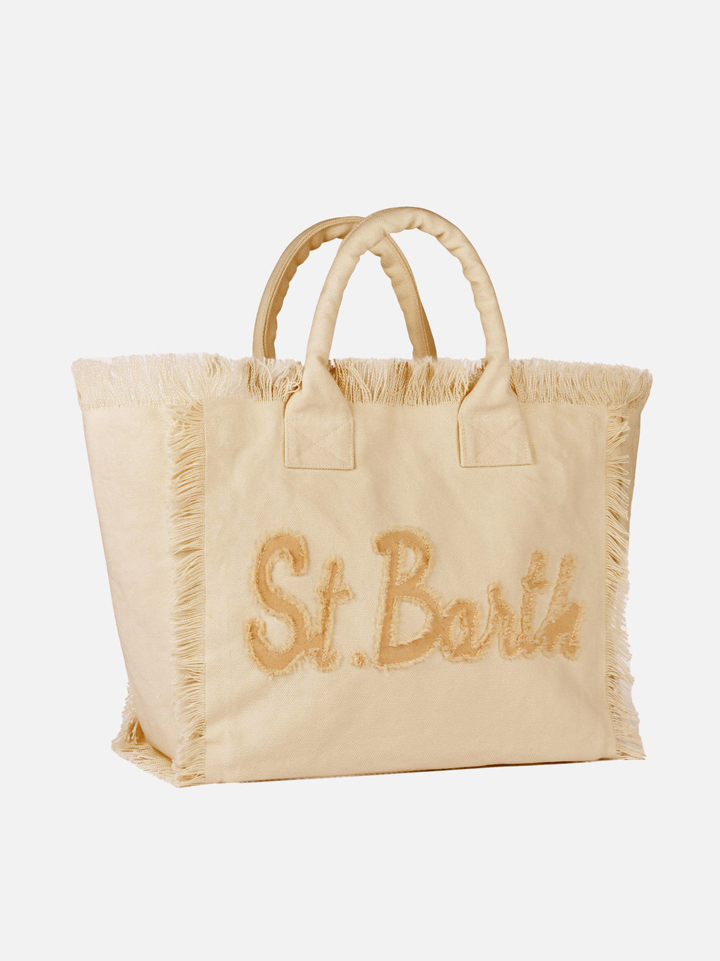 Bolso de hombro Vanity en lona de algodón beige con parche del logotipo Saint Barth