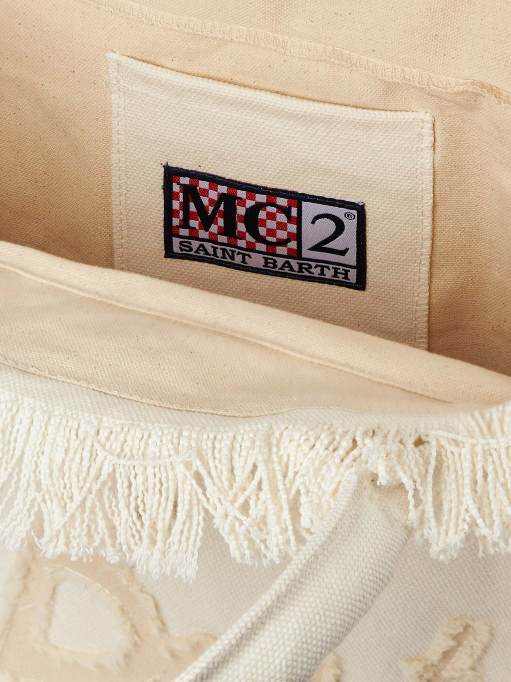 Bolso de hombro Vanity en lona de algodón beige con parche del logotipo Saint Barth
