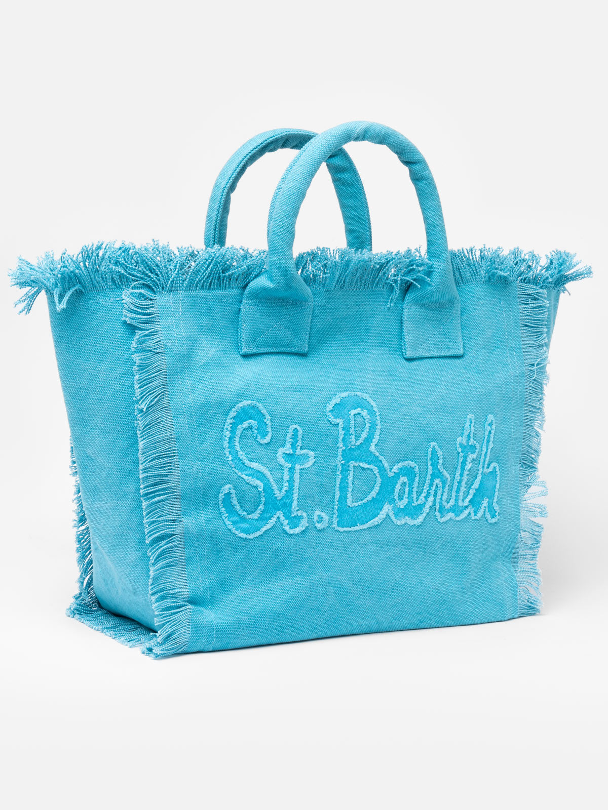 Bolsa tote Vanity en tela de algodón azul celeste con parche con logotipo