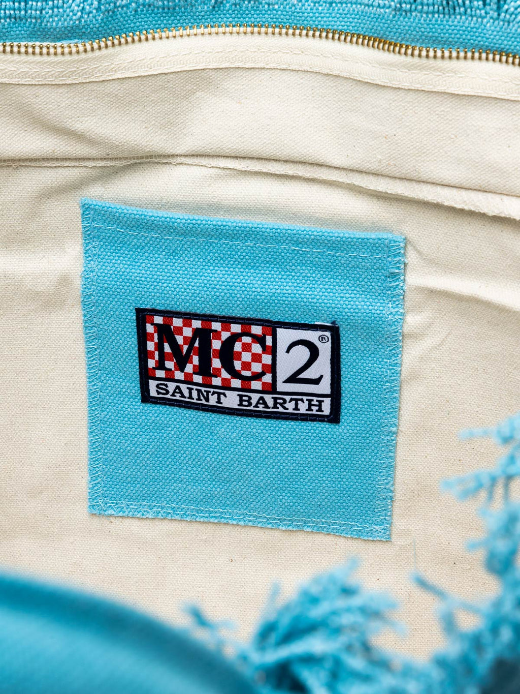 Bolsa tote Vanity en tela de algodón azul celeste con parche con logotipo