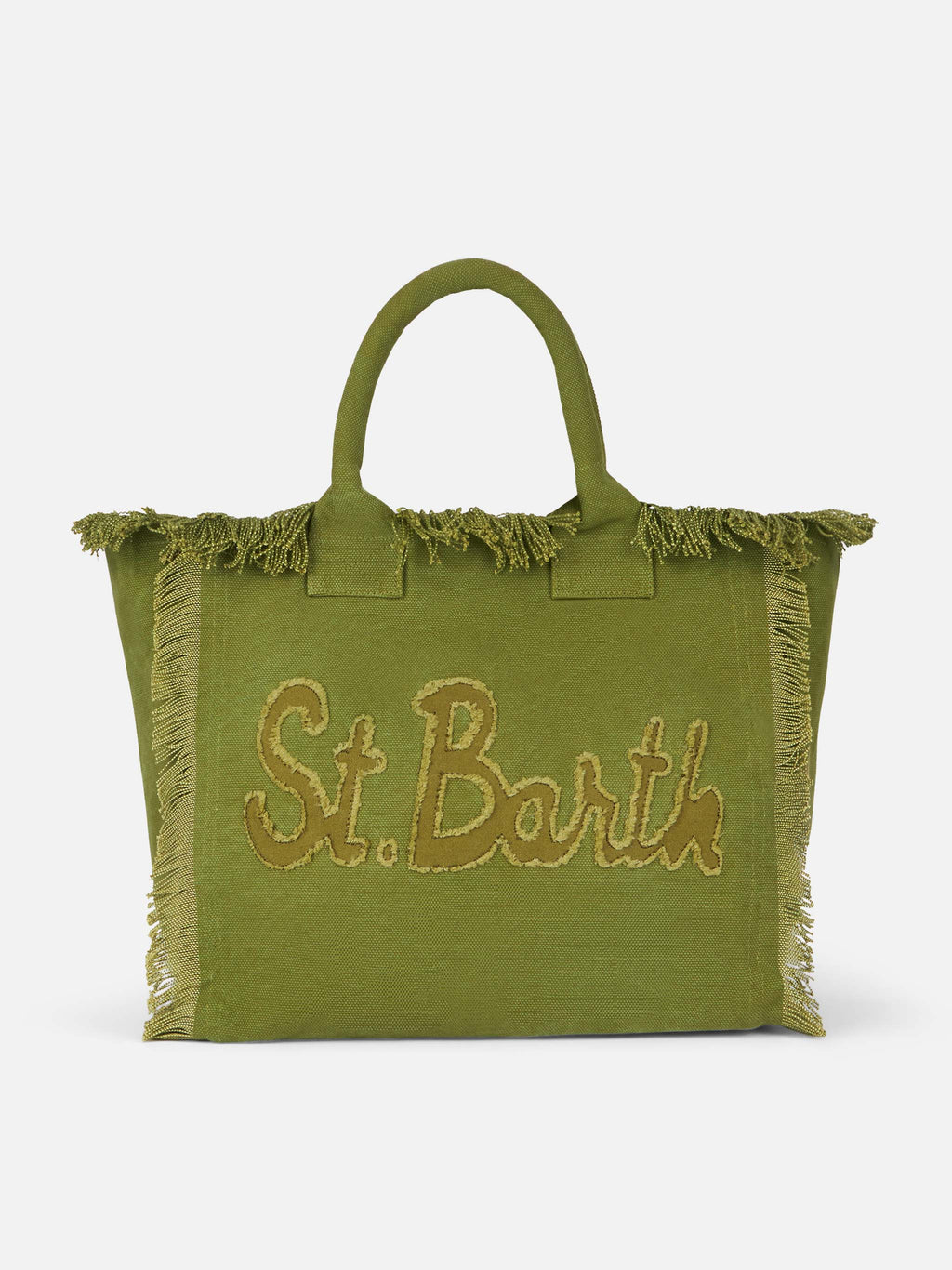 Bolso tote Vanity en tela de algodón verde militar con parche con logotipo
