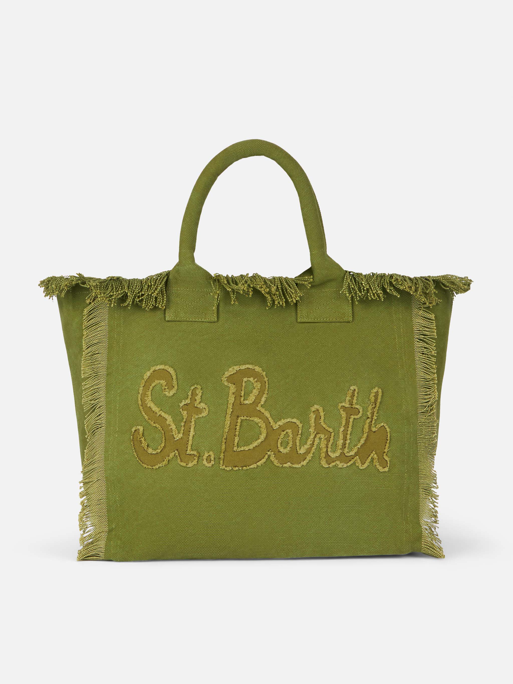 Bolso tote Vanity en tela de algodón verde militar con parche con logotipo
