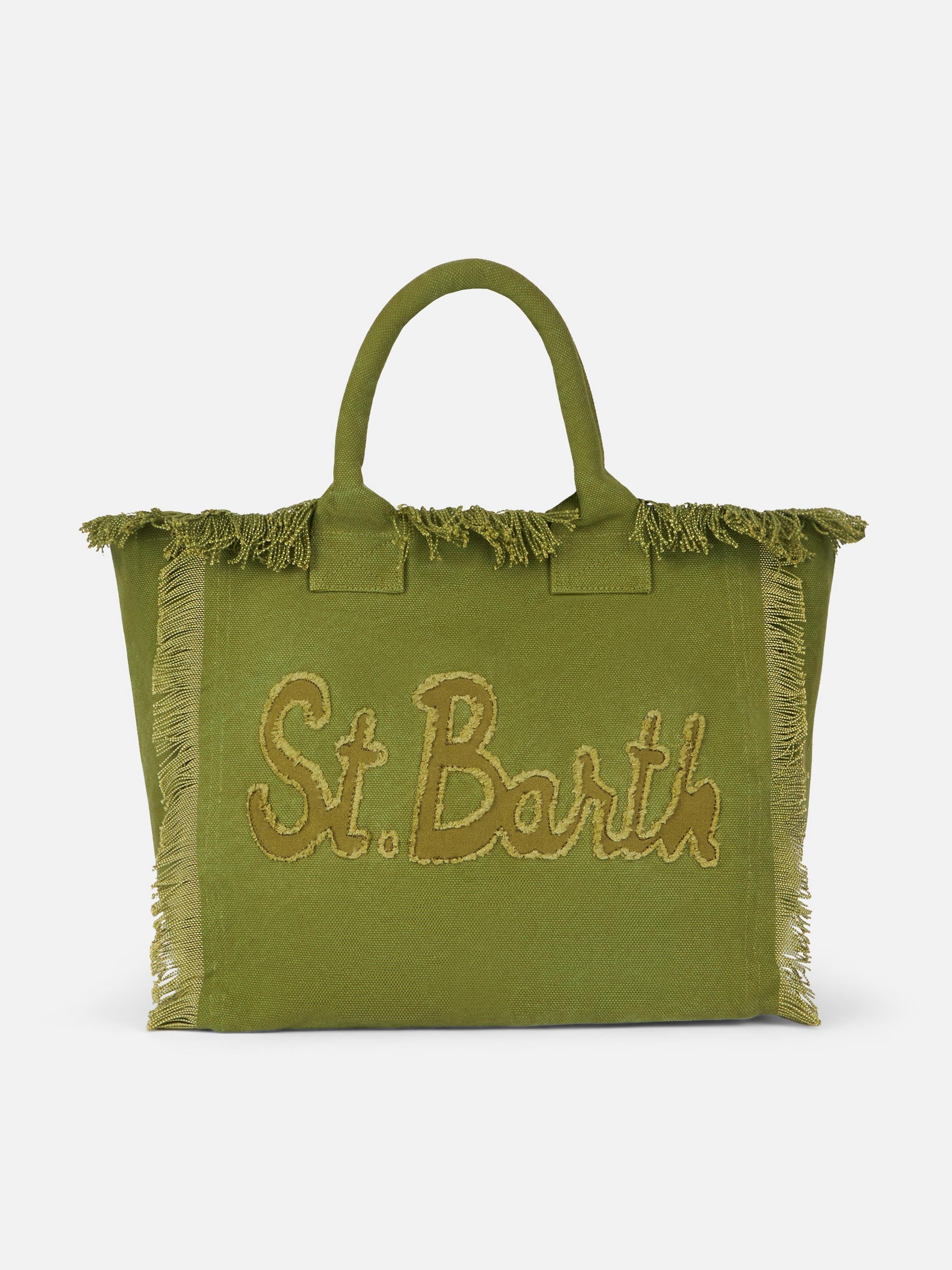 Bolso tote Vanity en tela de algodón verde militar con parche con logotipo