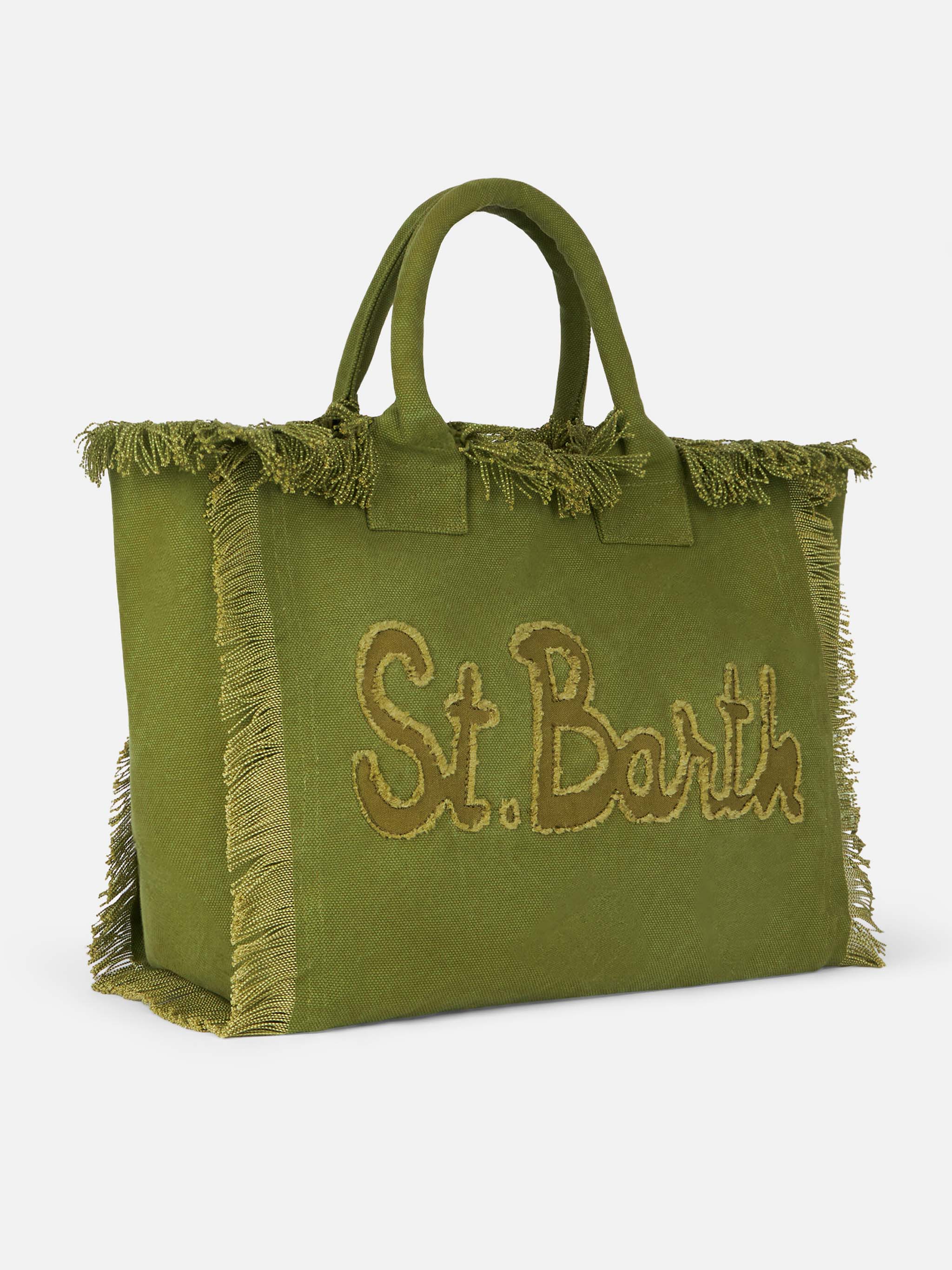 Bolso tote Vanity en tela de algodón verde militar con parche con logotipo