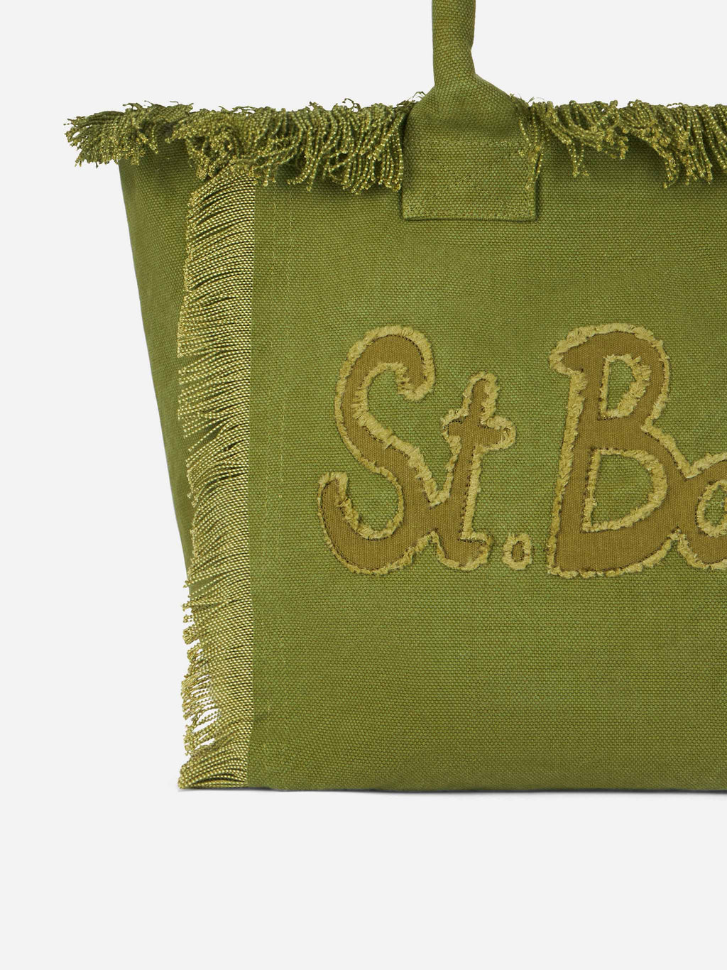 Bolso tote Vanity en tela de algodón verde militar con parche con logotipo
