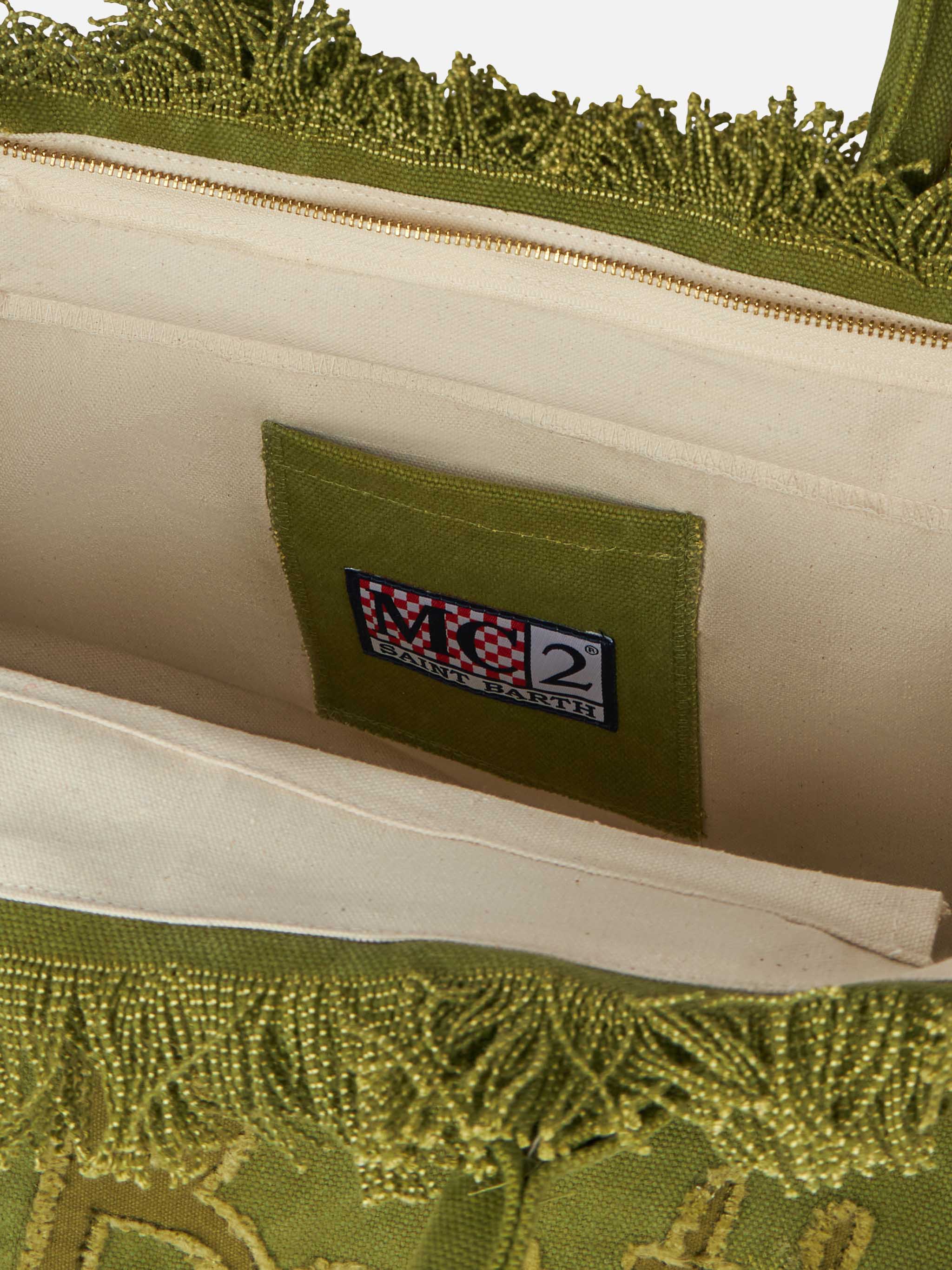Bolso tote Vanity en tela de algodón verde militar con parche con logotipo