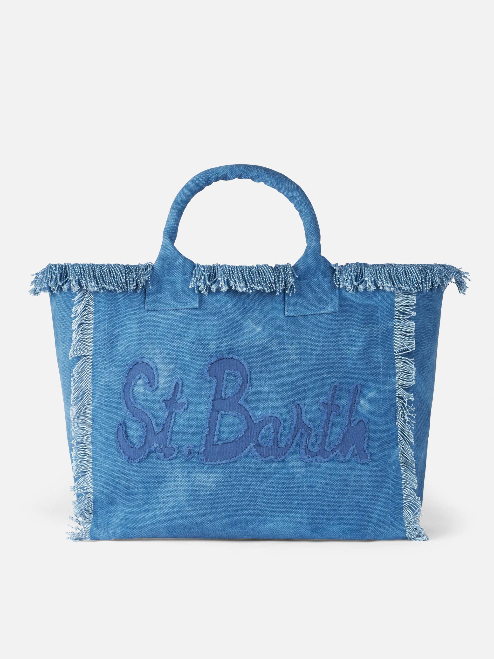 Bolso de hombro Vanity en lona de algodón con parche del logotipo Saint Barth