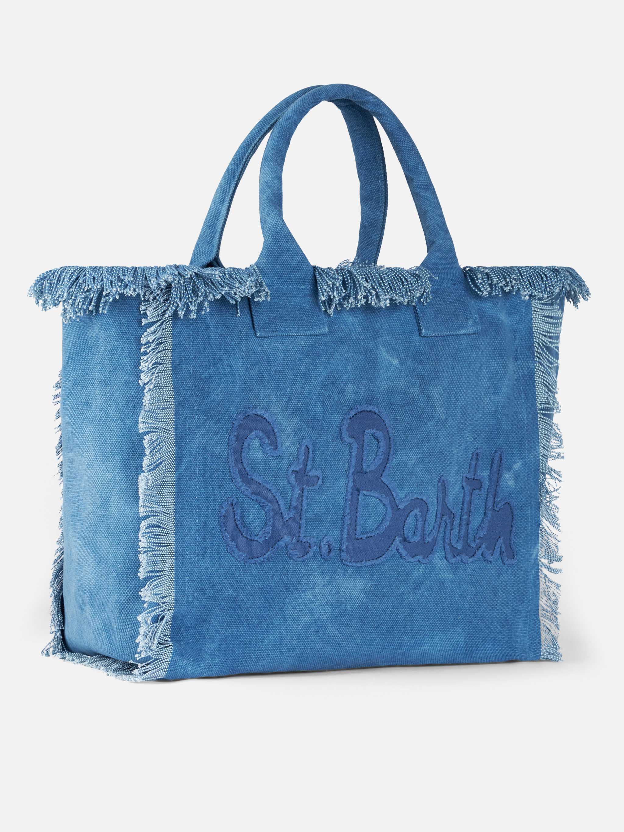Bolso de hombro Vanity en lona de algodón con parche del logotipo Saint Barth