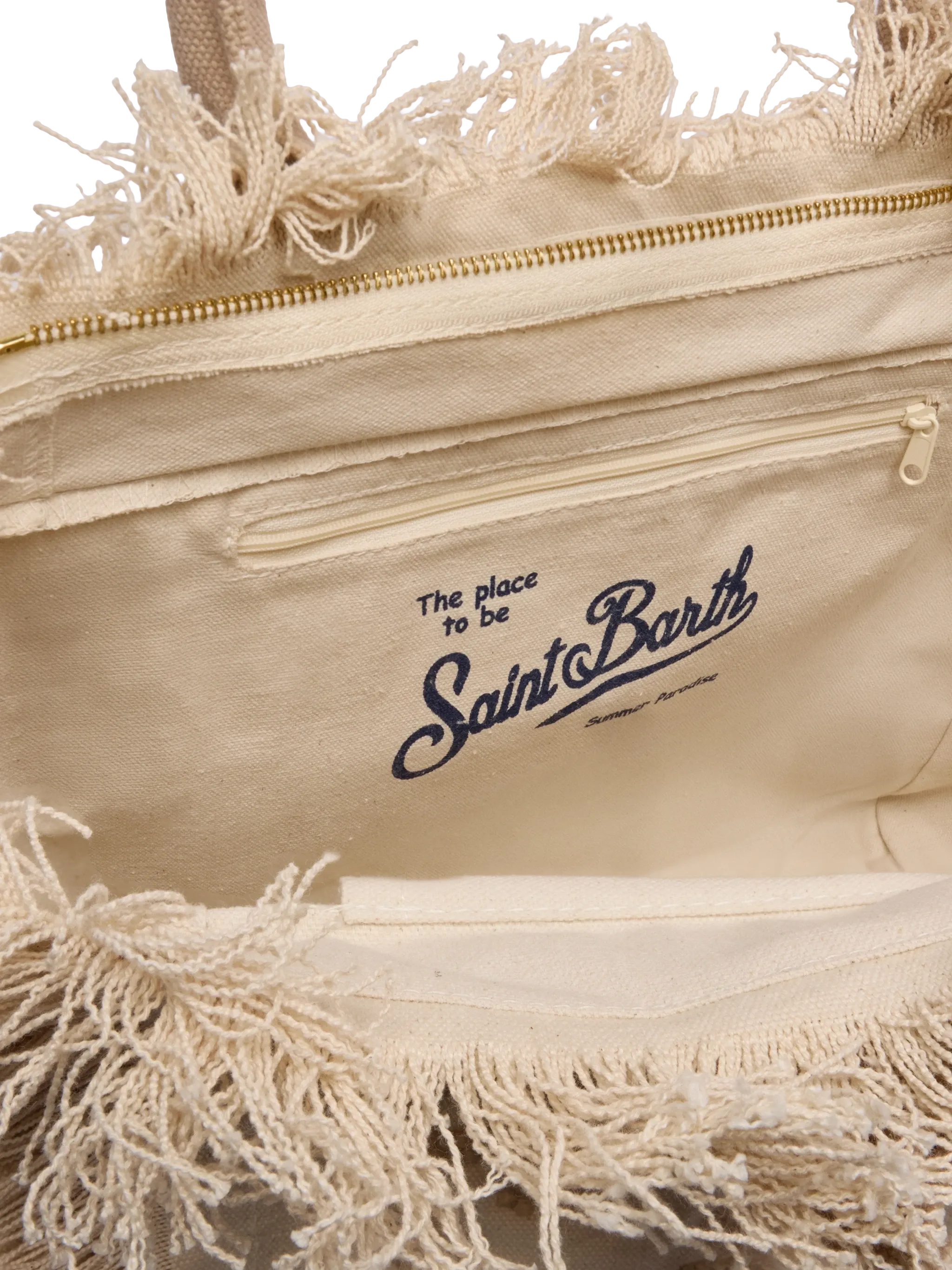 Bolso Vanity de tamaño regular en lona con bordado de lirio y tufting en color beige