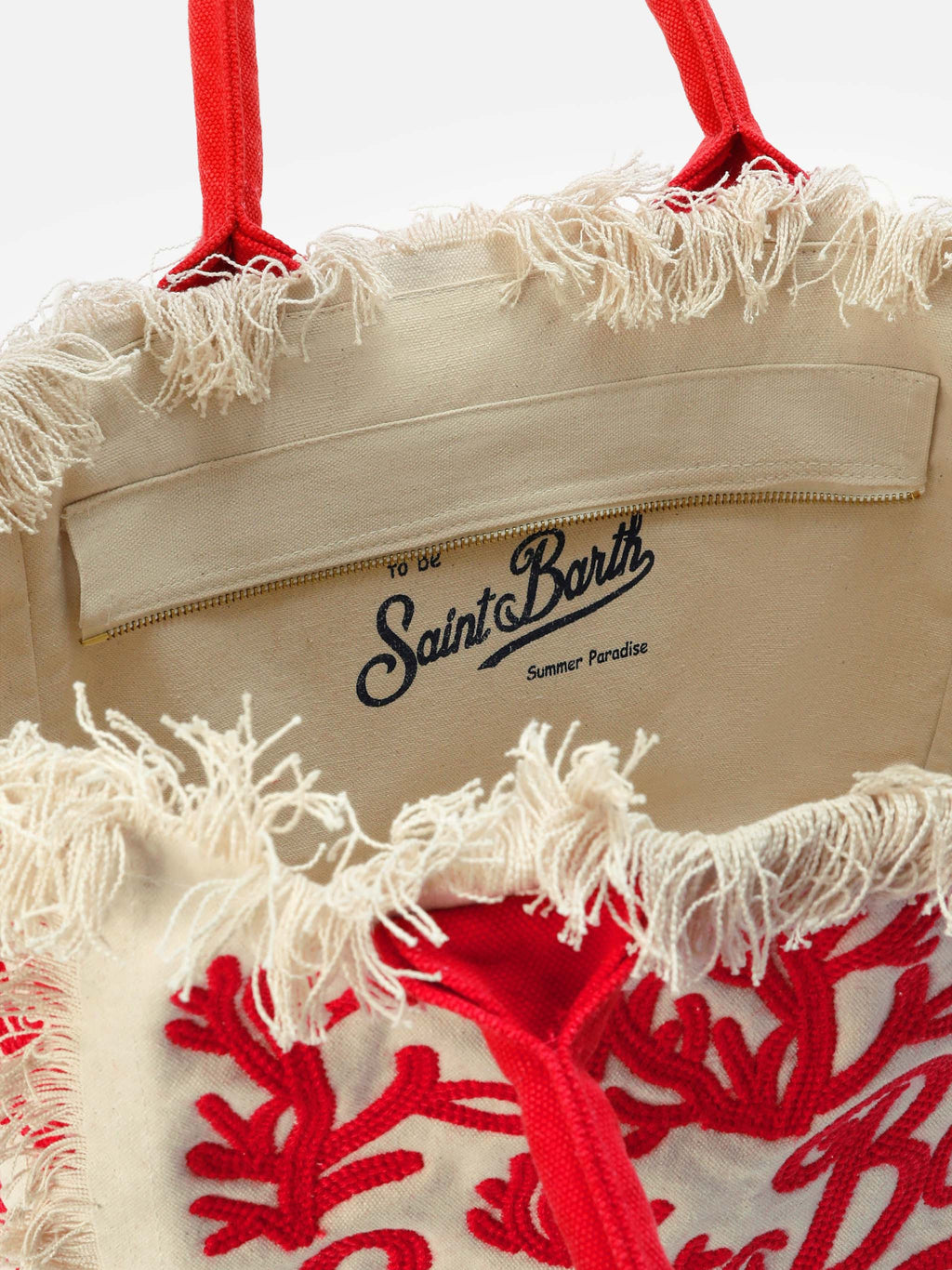 Bolso Vanity regular en lona con bordado en color coral y tufting