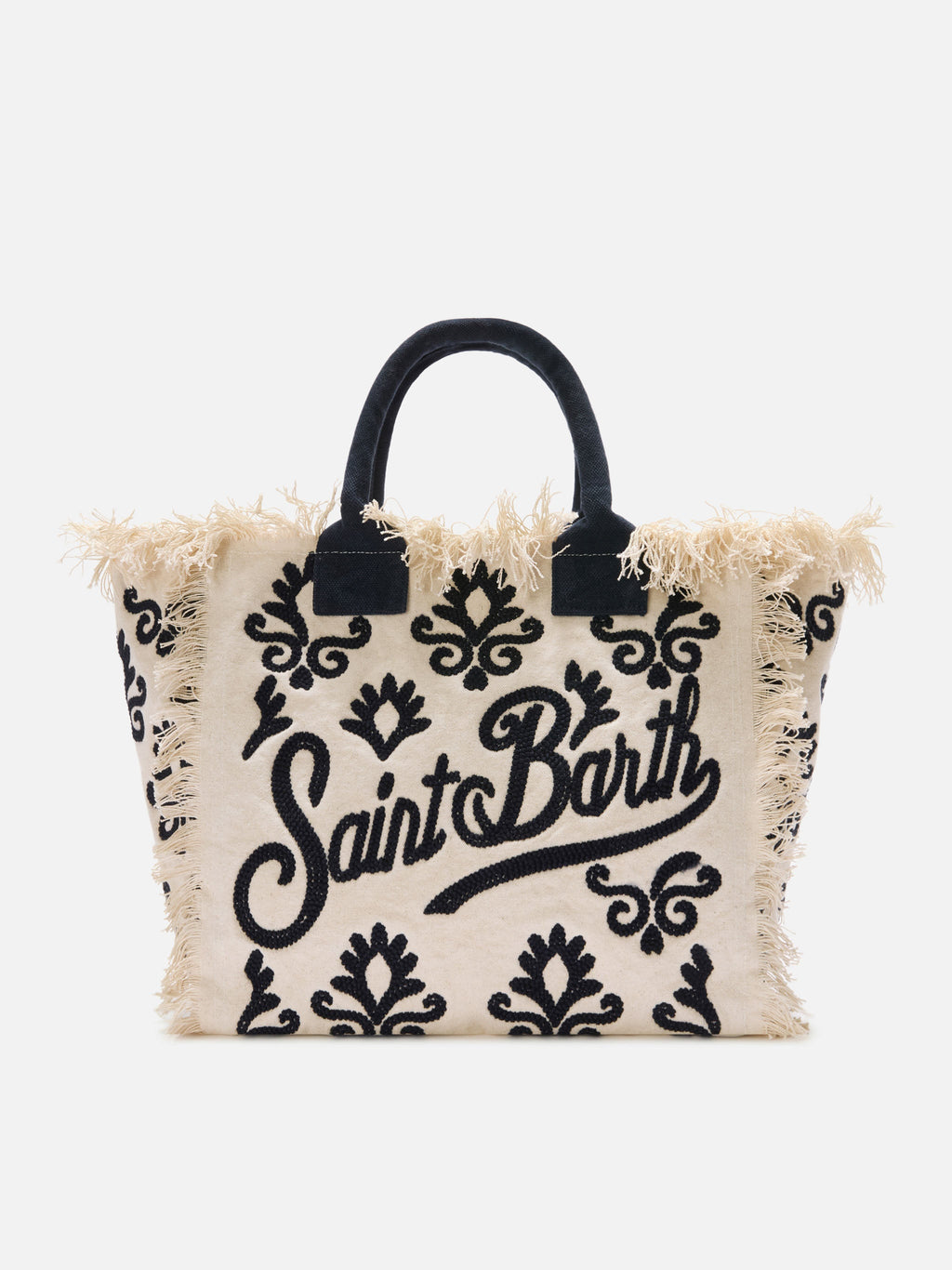 Bolso Vanity Regular de lona con bordado de lirio y tufting azul