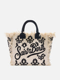 Bolso Vanity Regular de lona con bordado de lirio y tufting azul