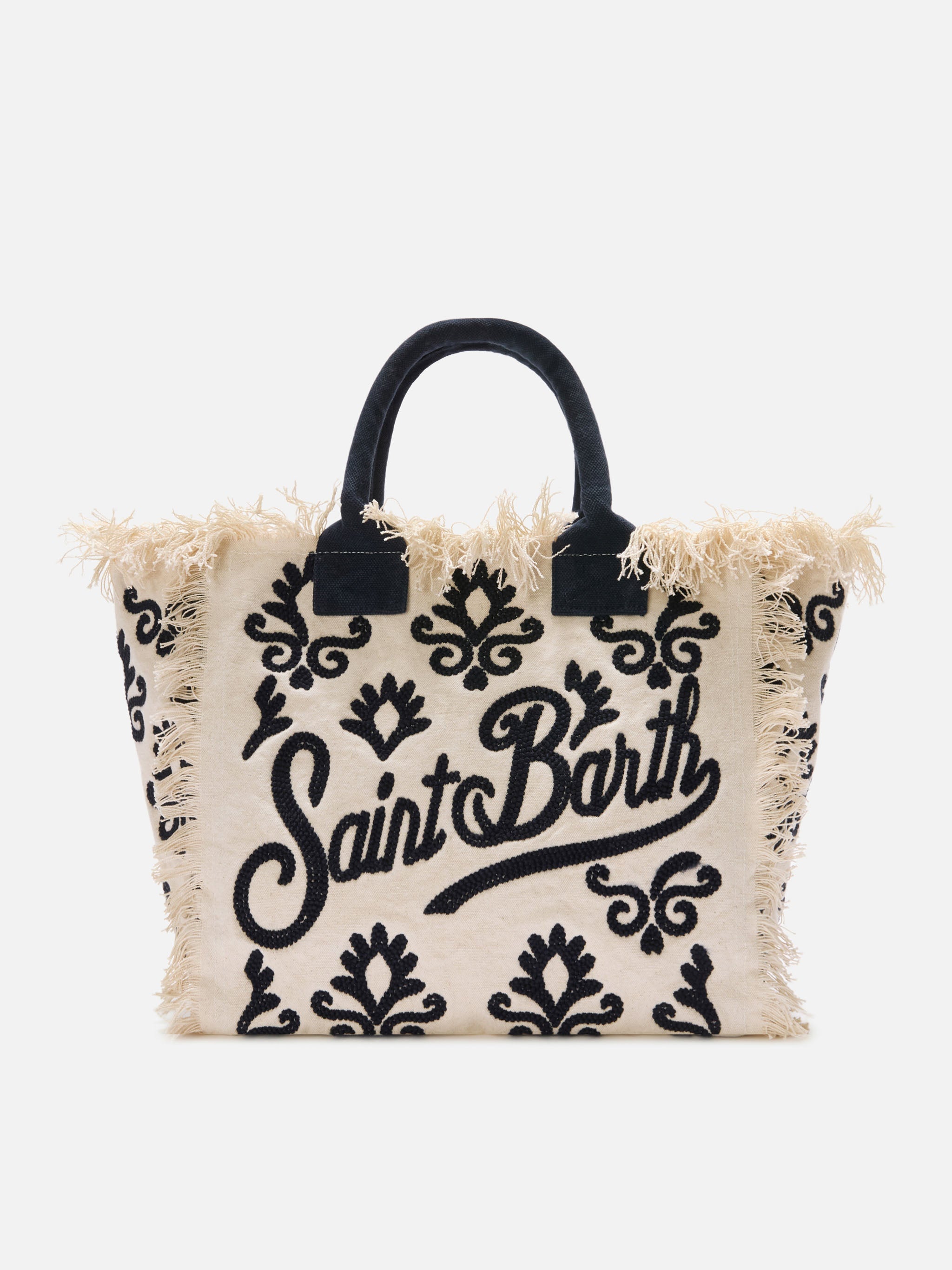 Bolso Vanity Regular de lona con bordado de lirio y tufting azul