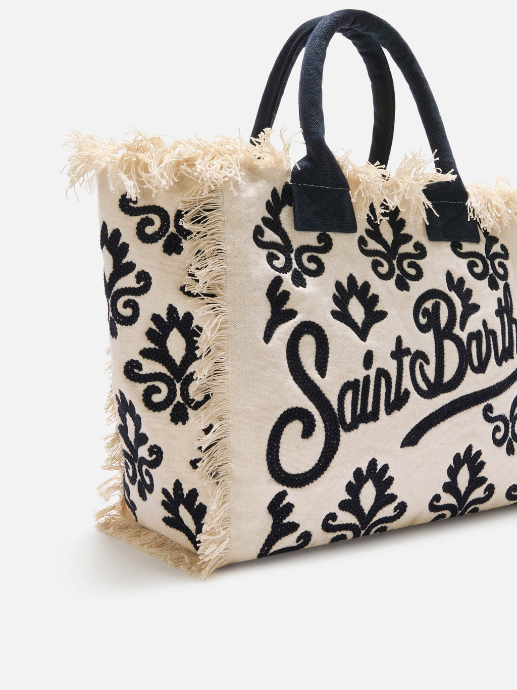 Bolso Vanity Regular de lona con bordado de lirio y tufting azul