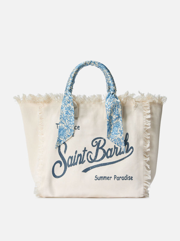 Bolso Vanity regular en lona blanca con sarga removible