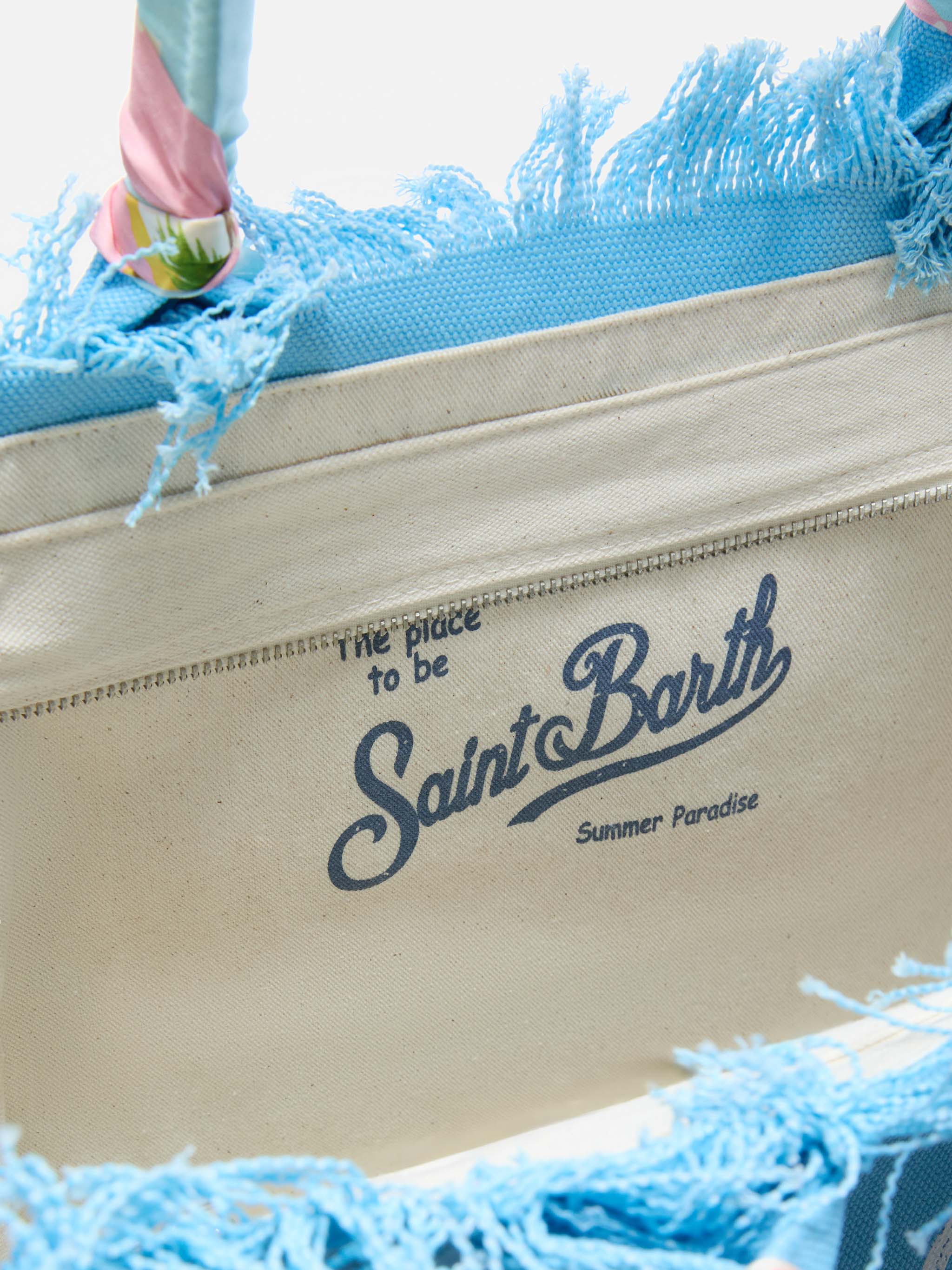 Bolso Vanity de tamaño regular en lona azul con twill desmontable