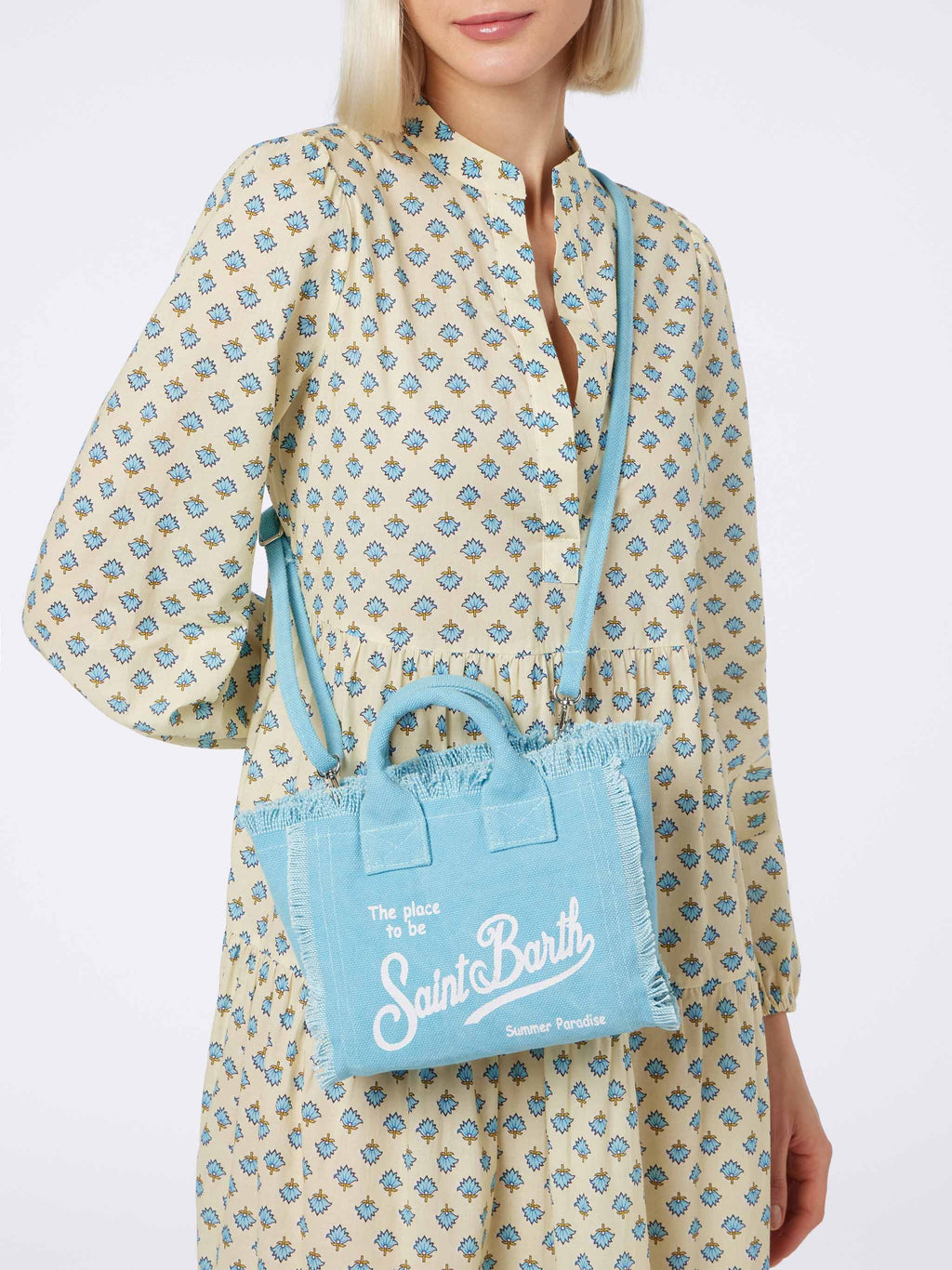 Bolso Mini Vanity en lona de algodón azul