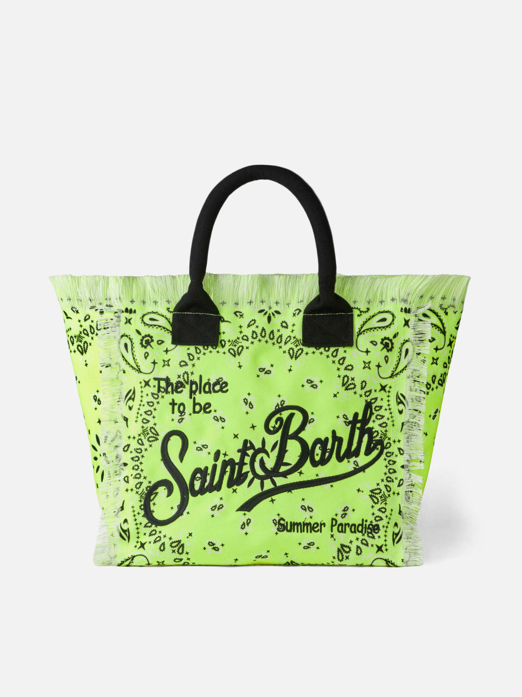 Bolso de hombro Vanity amarillo fluorescente con estampado de bandana