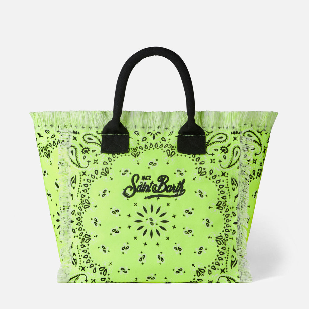 Bolso de hombro Vanity amarillo fluorescente con estampado de bandana