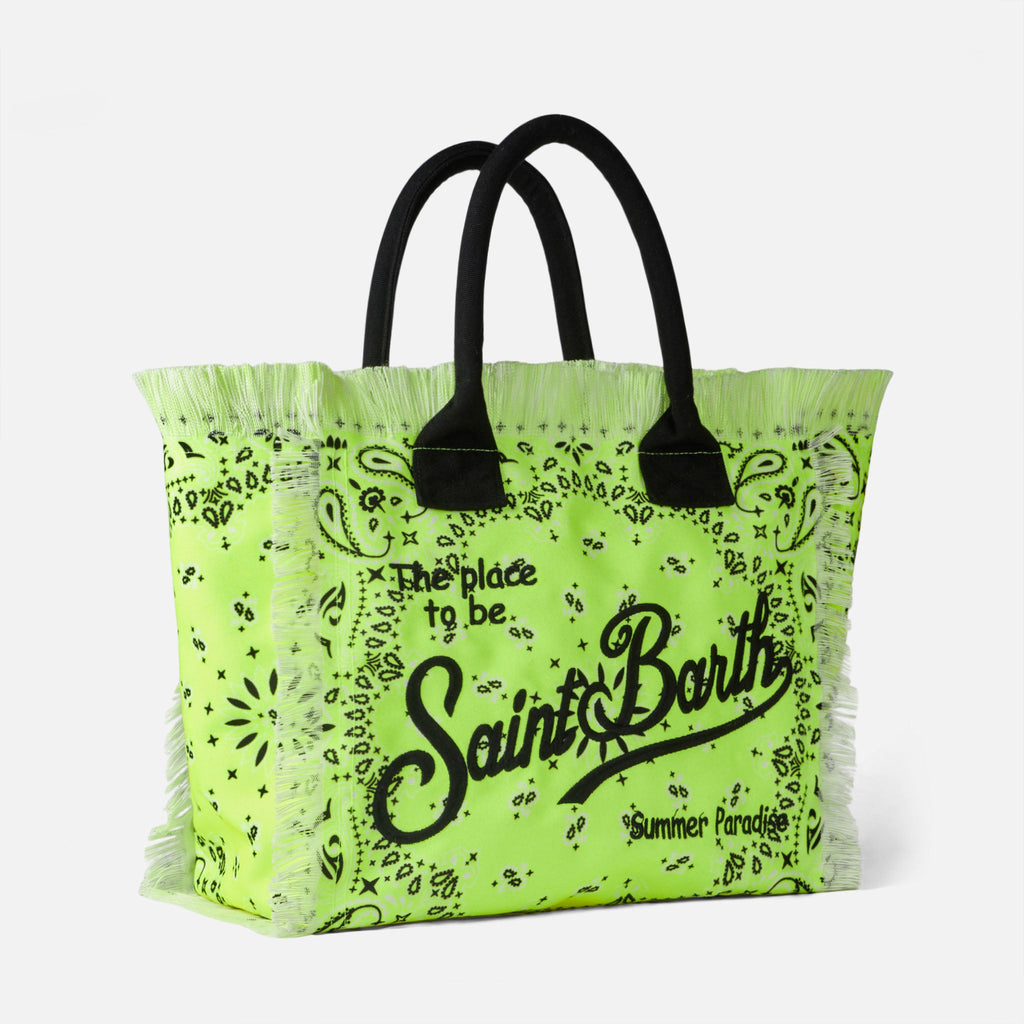 Bolso de hombro Vanity amarillo fluorescente con estampado de bandana