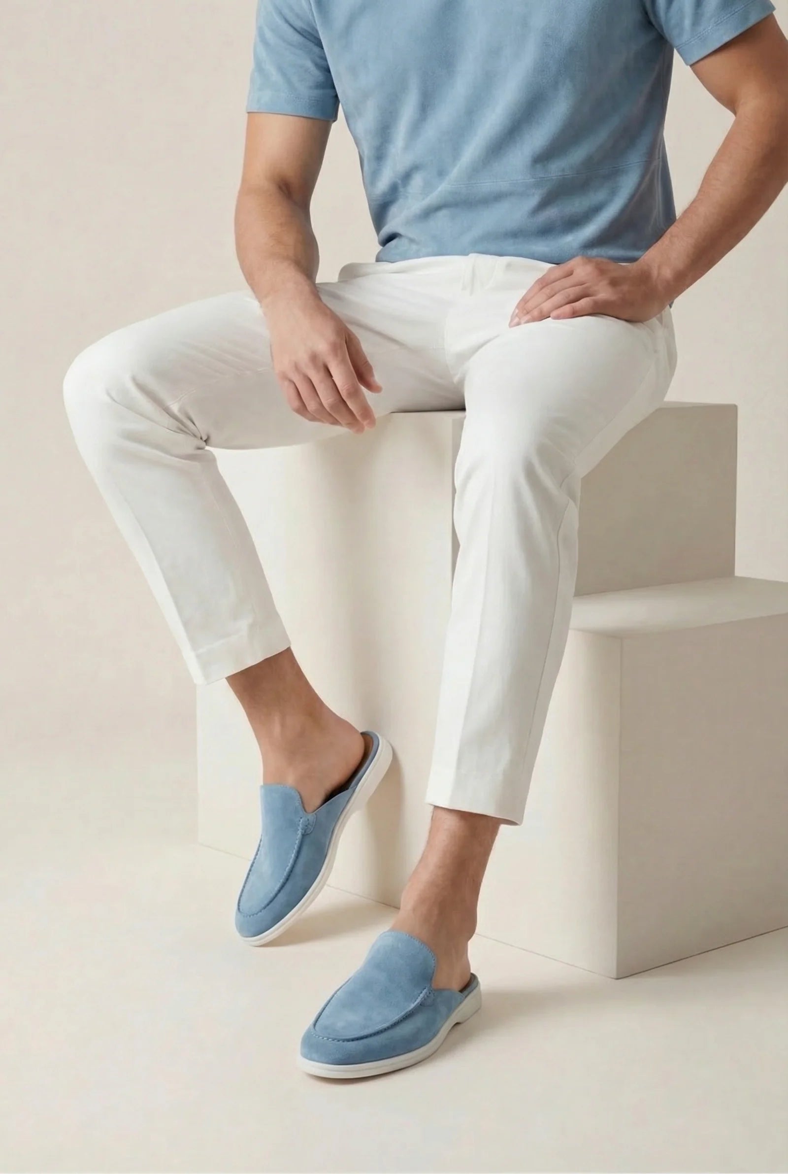 Mules Capri Suede Celeste.