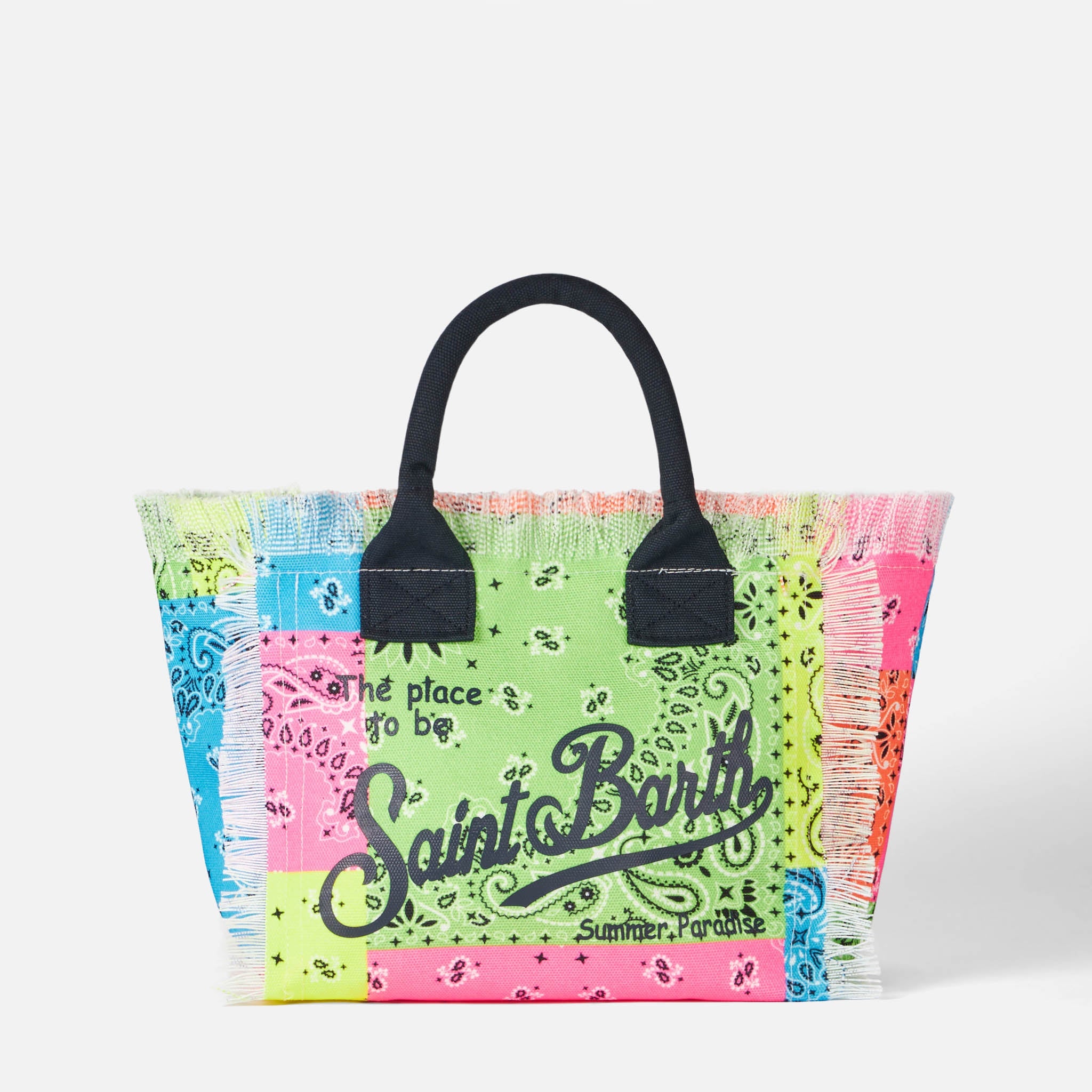 Bolso Colette de lona con estampado de bandana fluorescente multicolor