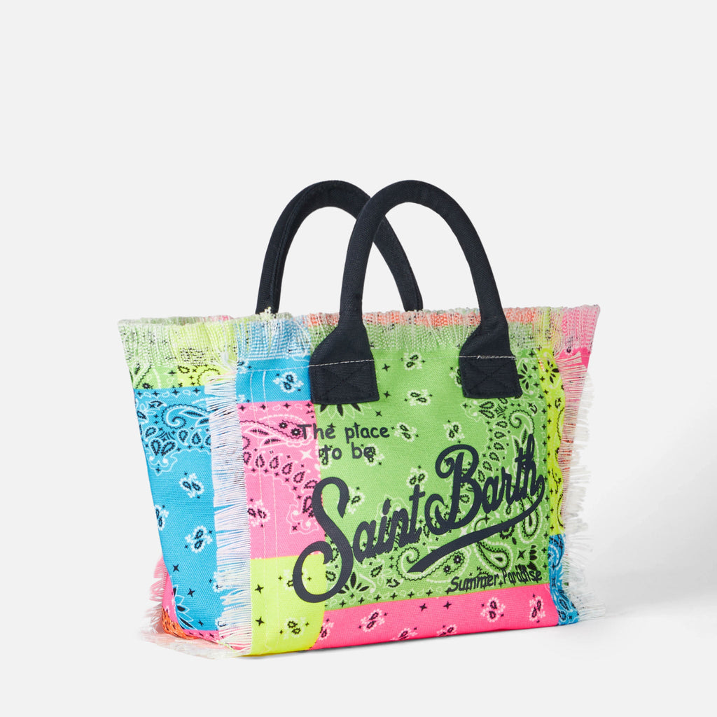 Bolso Colette de lona con estampado de bandana fluorescente multicolor