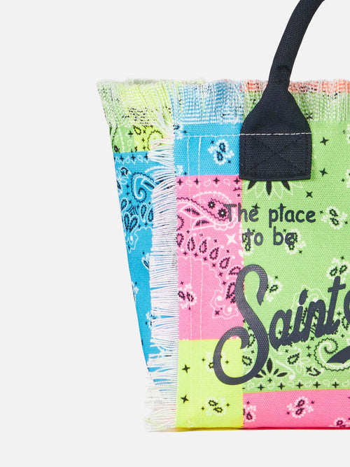 Bolso Colette de lona con estampado de bandana fluorescente multicolor
